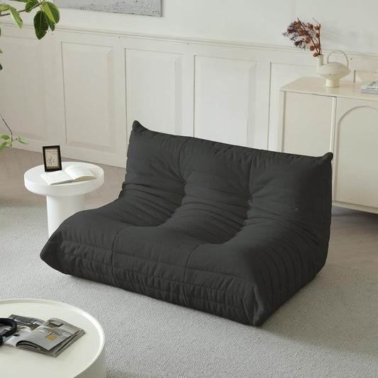 Luxury Sofa Couch Chair, Lazy Floor Seating, Fireside Bean Bag Chair, Ergonomic Tatami Sofa Lounger for Living Room, Bedroom, Office, Loveseat, Black