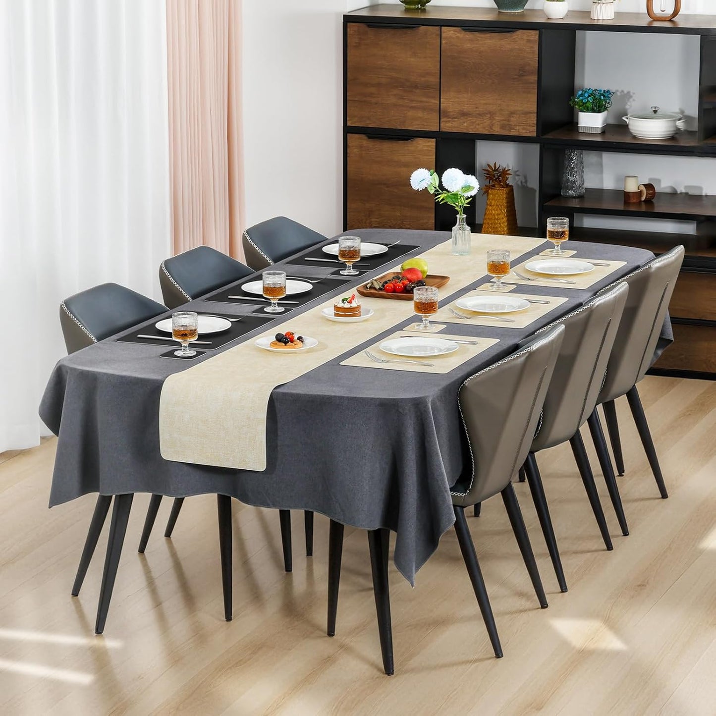 Myir JUN Dual Sided Placemats, Faux Leather Set of 4 for Dining Table Indoor Outdoor, Square Non-Slip Washable Table Mats (Cream-White Black)