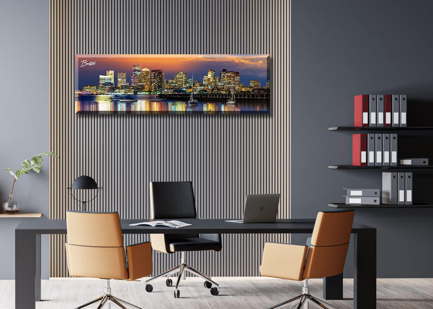 DJSYLIFE Boston Skyline Wall Art Canvas Prints Colorful USA City Night Pictures Modern Panoramic Cityscape Posters Paintings for Bedroom Office Decor, Ready to Hang 13.8"x45.3"