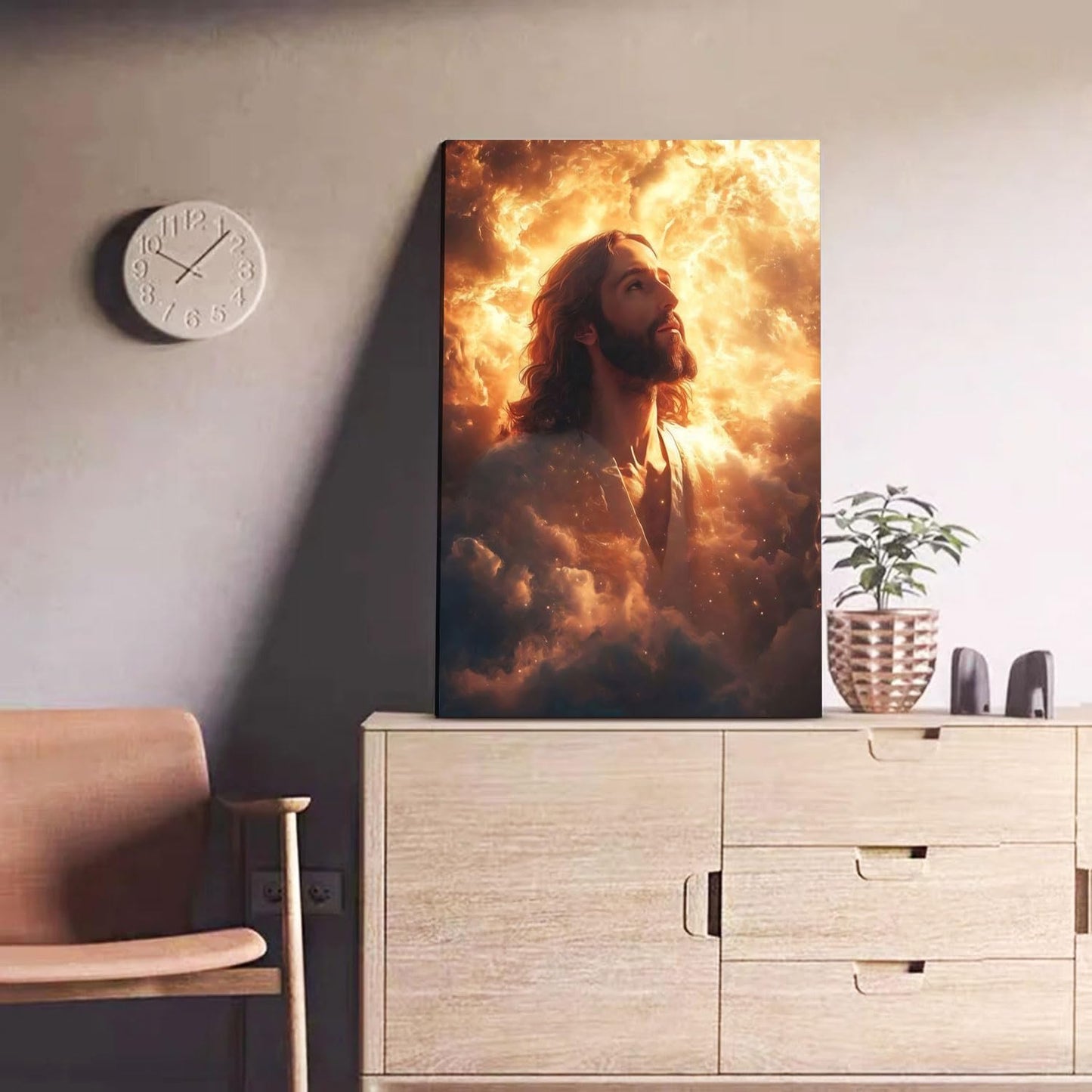 Framed Canvas Jesus Divine Glory Wall Decor Wall Art Gallery Decoration Unique Print Wall Decor for Living Room Bedroom Church Home Decor 16x24 Inch Ready to Hang