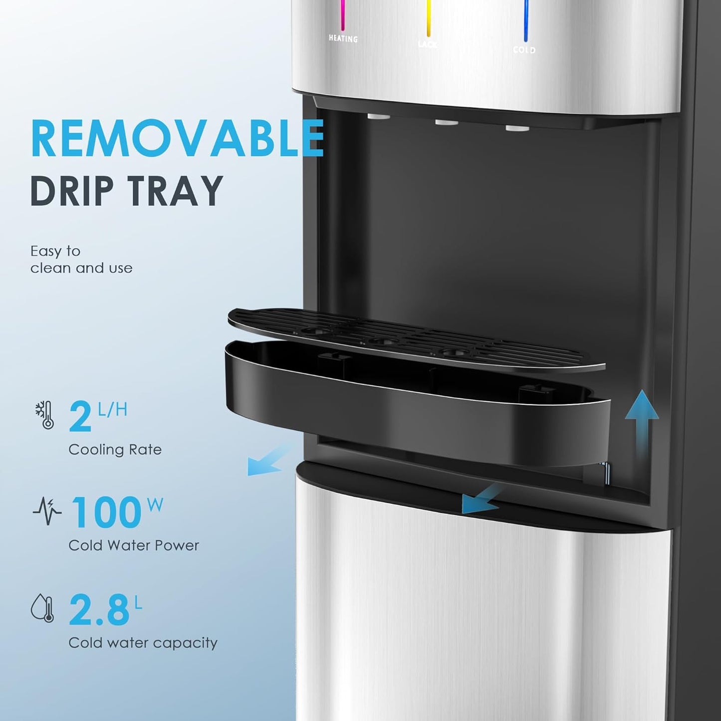 Euhomy Bottom Loading Water Cooler for 5 Gallons, 3 Temperature Settings-Cold/Hot/Warm, Child Safety Lock, Water Dispenser for Apartments, Schools, Companies, Black+Sliver