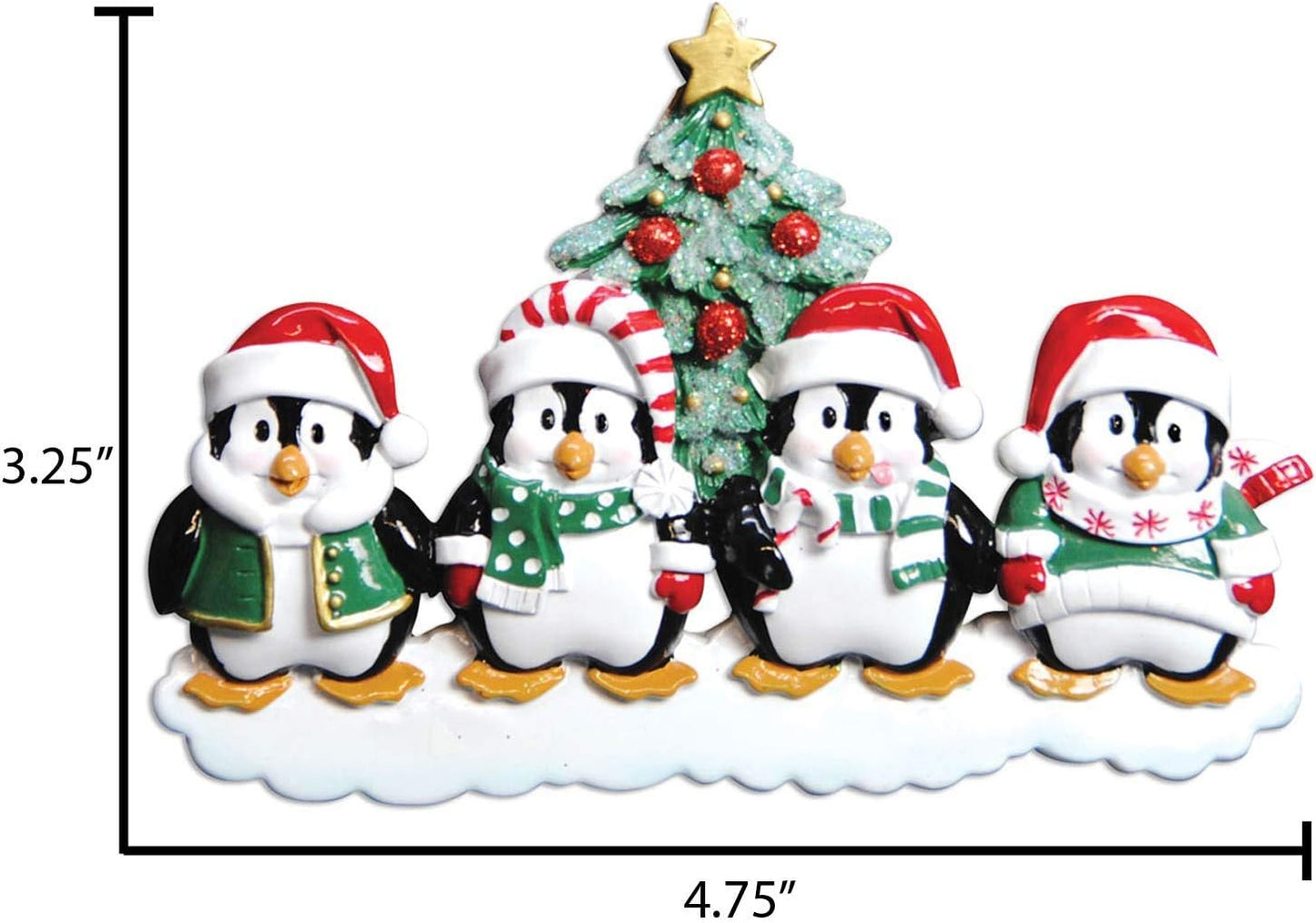 3D Penguins Family of 4 Christmas Ornament 2025 Personalized Family Christmas Ornaments 2025 | Winter Snow Penguins Personalized Tree Ornaments Customizable Gifts of Santa Hat Penguin of Four Ornament