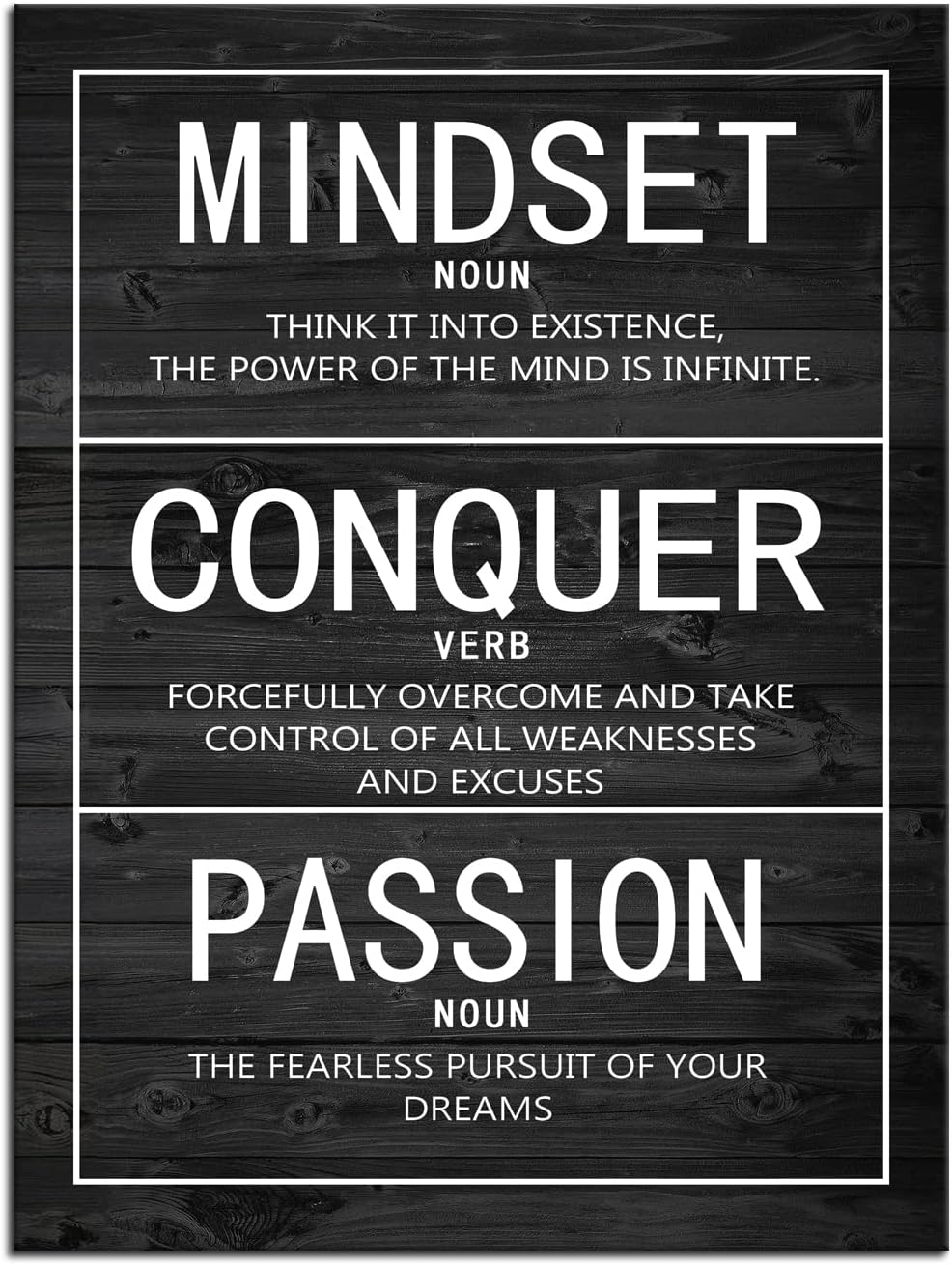 Passion Mindset Conquer Motivational Poster Inspirational Canvas Wall Art Paintings Inspiration Artwork Living Room Office Prints Wall Decor Decoration Wooden Framed Ready to Hang [30''Wx 40''H]