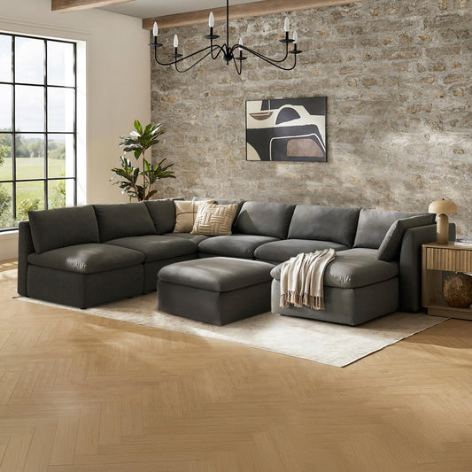 mopio Oversized Modular Sectional Sofa with Fully Removable Covers and Storage, Convertible U, L-Shaped and Sleeper Sectional, Modern Couches with Ottoman Chaise (Stone Gray Fabric, 8 Seats, U)