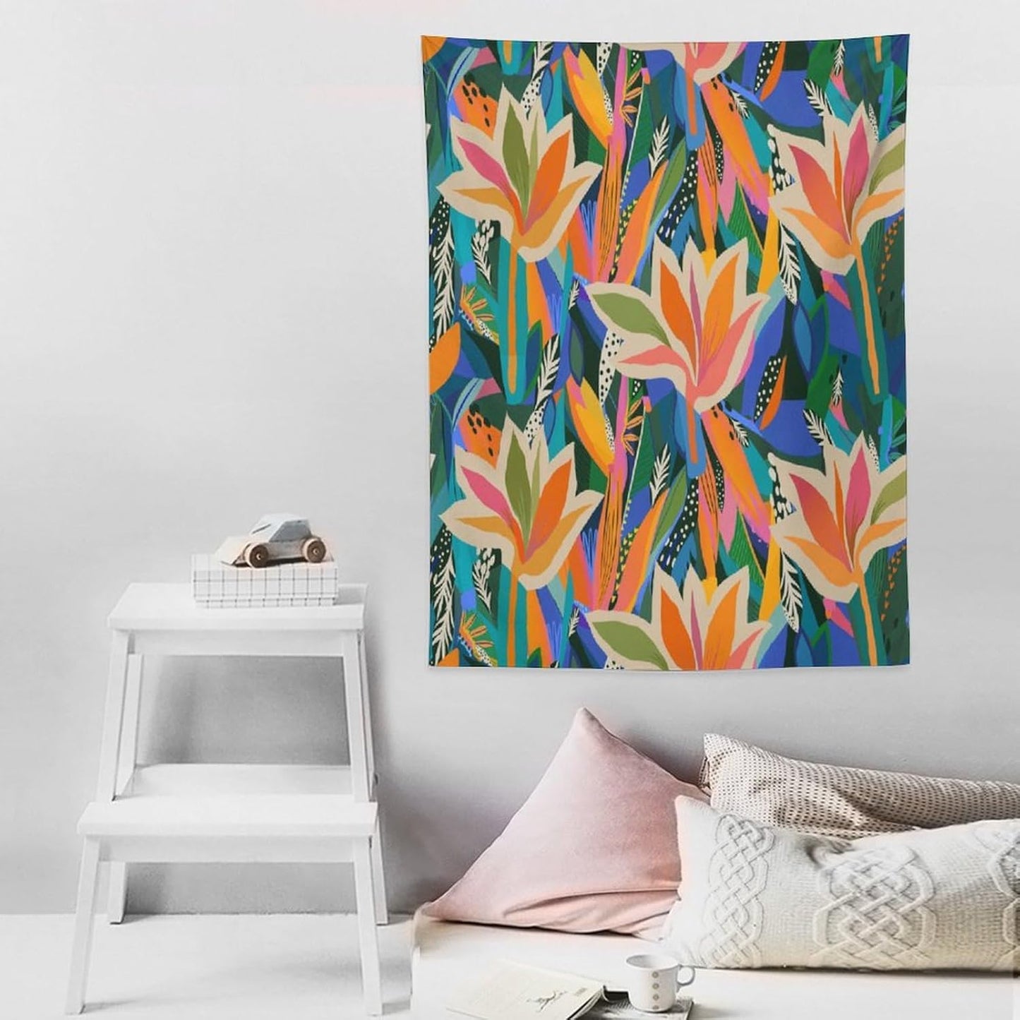 ICMOLYYENLO Boho Green Leaves Tapestry, Mid Century Abstract Tropical Palm Leaves Modern Minimalist Geometric Wall Hanging, Neutral Home Decor Art for Living Room Bedroom Dorm 60x80 Inch