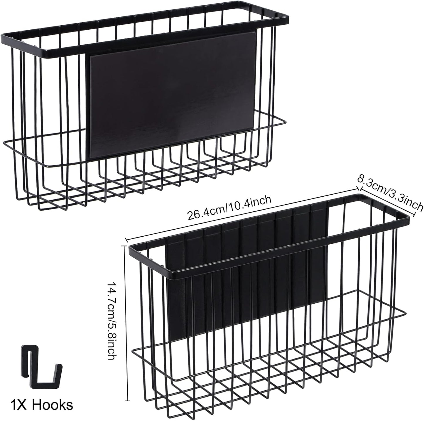 dedoot Magnetic Holder Locker Strong Black Mesh Holder Magnetic Basket Organizer Shelf Rack for Whiteboard,Fridge, Sponge, Recipe, Beverage ,Refrigerator ,Office File Foil,10.25x 3.6x 6 inches