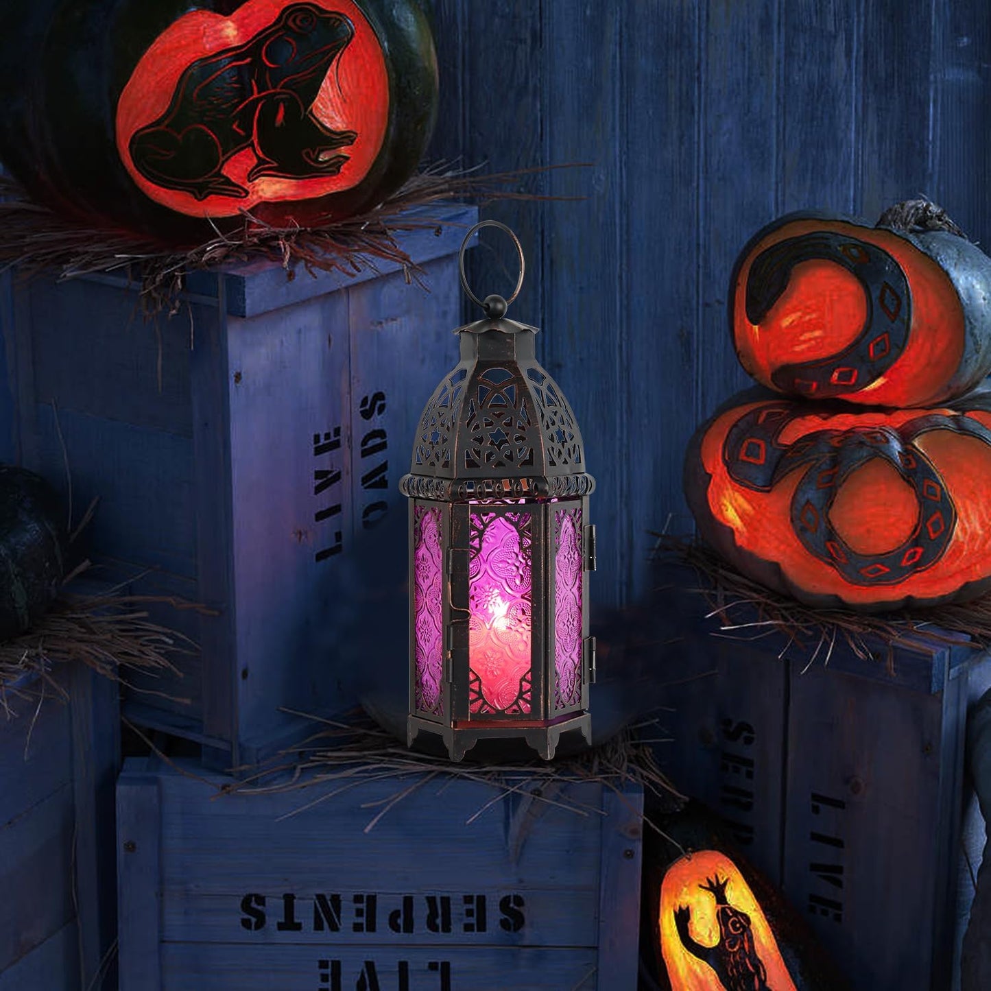 NEEDOMO Halloween Decorations,11'' Moroccan Lanterns Decorative Indoor & Outdoor, Vintage Christmas Candle Holder, Metal Lanterns Decorative, Table, Patio, Porch, Shelf, Christmas Spring Home Decor