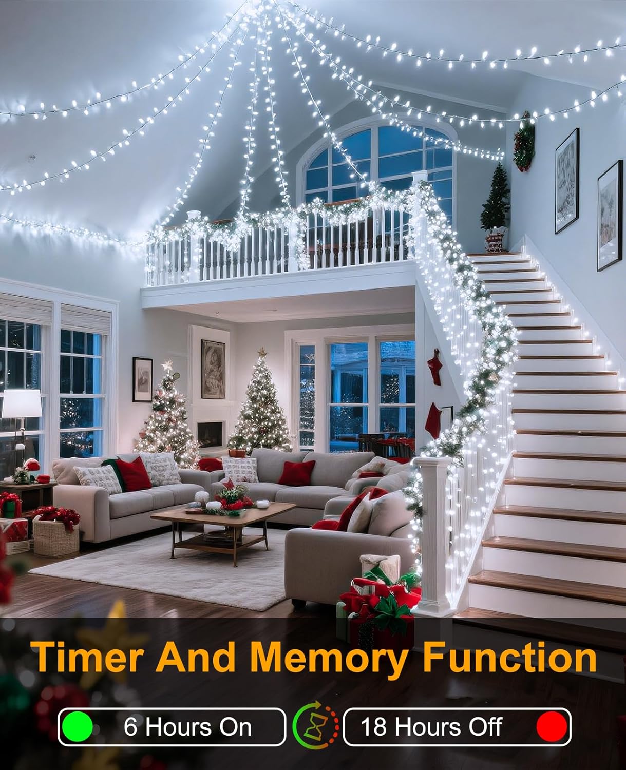 40FT 120 LED Christmas Lights Outdoor, Green Wire Christmas Tree Lights with 8 Modes & Waterproof, Connectable Plug in String Light for Indoor Bedroom Yard Party Wedding Decorations, White