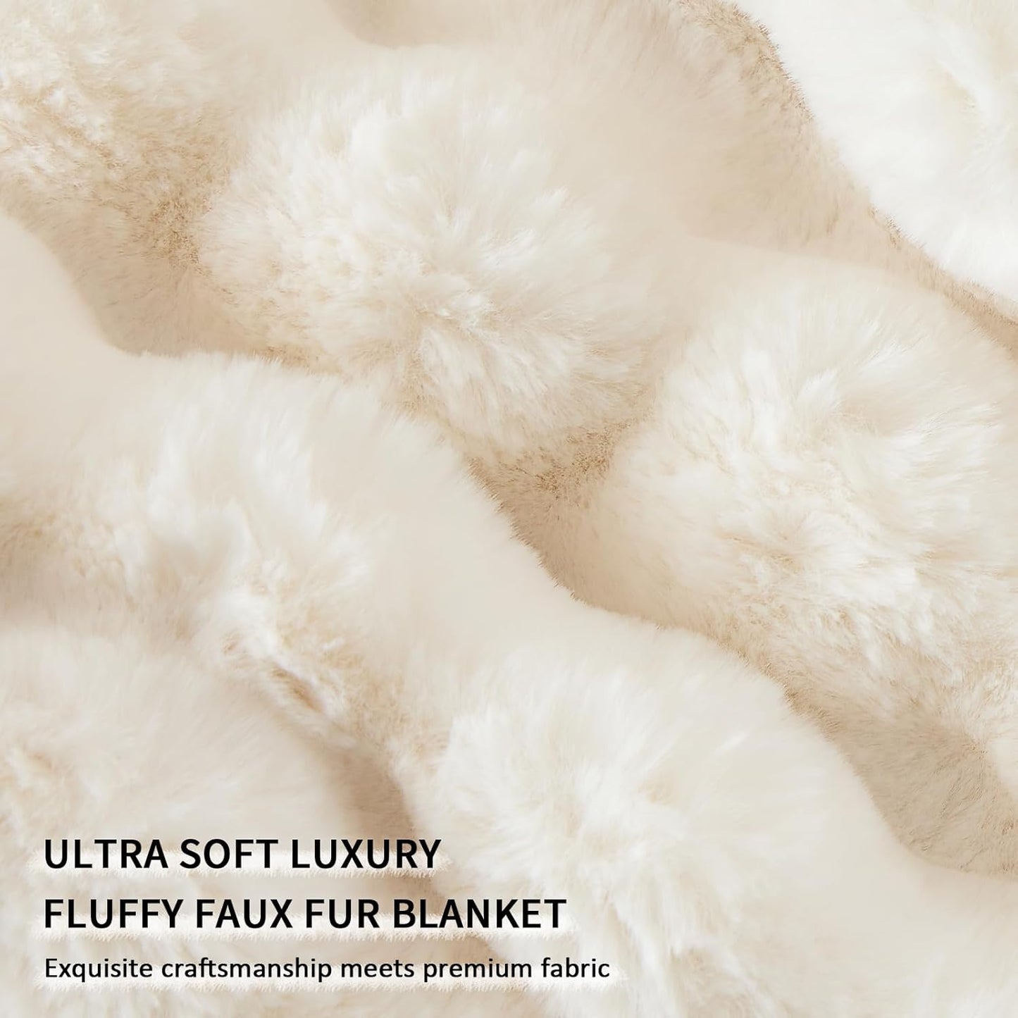 Cozy Faux Fur Throw Blanket for Couch-Warm Fuzzy Throw Blanket, Soft Plush Thick Bubble Blankets for Bedroom and Living Room, Furry Luxury Blanket, 50 x 60, Cream
