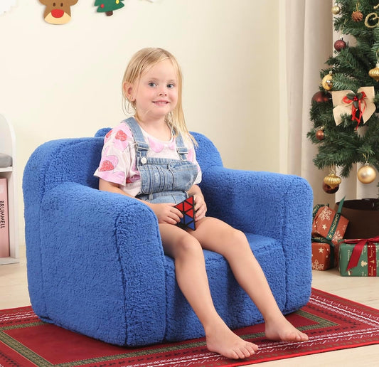 Kids Snuggly-Soft Sherpa Chair, Cuddly Toddler Foam Chair for Boys and Girls, Sky Blue