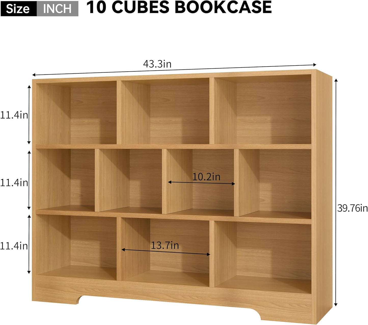 Book Shelf Set of 2, 10 Cubes Storage Organizer, 3-Tier Open Shelf Wooden Bookcase, Freestanding Wooden Bookshelf Cube Shelf for Bedroom, Living Room, Home Office