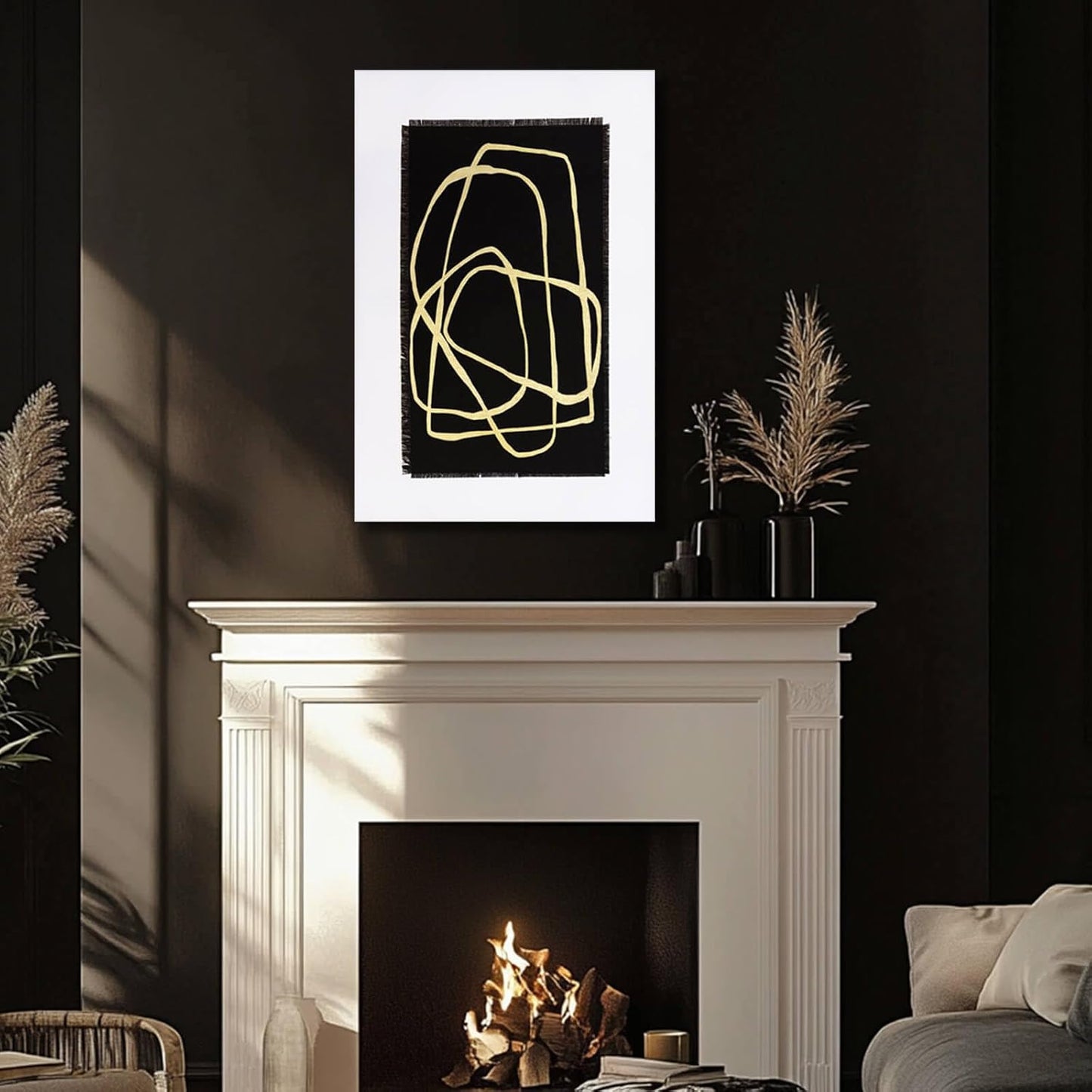 CHUDANHAO Minimalist Home Decor Black and Gold Canvas Painting Line Artwork Neutral Wall Art 24"x36" Bedroom Decorations Kitchen Art