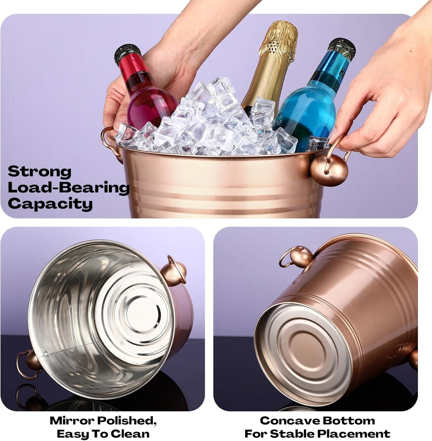 Amyhill 8 Pack Stainless Steel Ice Bucket 5.3 Quart/ 5 Liter with Handle Large Insulated Champagne Buckets Beer Bucket for Cocktail Bar Wine Parties Chilling Wine Champagne Home (Rose Gold)