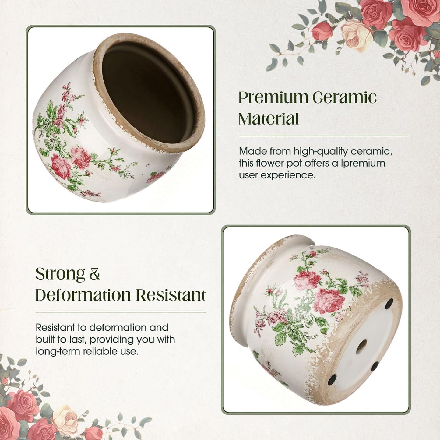 Vintage Planter Large Ceramic Plants Pot Beige Pink French Rose Ice Crack Cottage Scroll Vase Flower Vase Pot Indoor Plants Home Kitchen Decor Farmhouse Antique Decorative Gifts