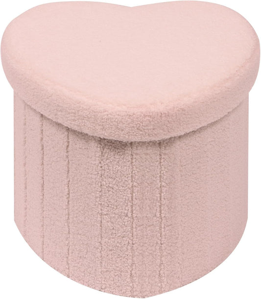 B FSOBEIIALEO Storage Ottoman Cube, Heart Shaped Ottomans with Storage Foot Stool Footrest for Lving Room, Boucle Ottoman Seat for Dorm Room,Faux Teddy Fur, Pink 15"x15"x15"