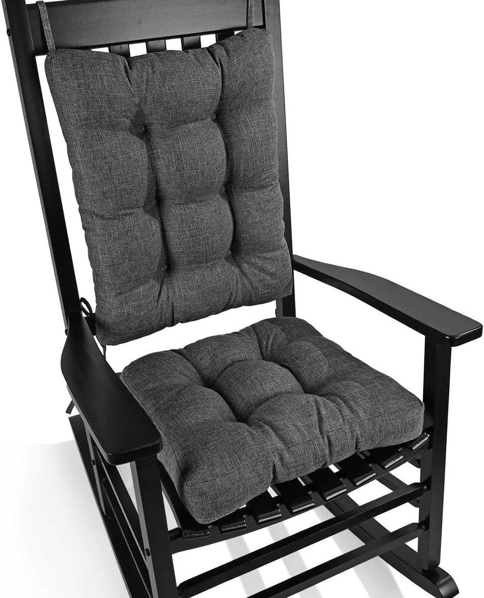 BUYUE Chair Cushion Set for Rocking Chair, Back Pillow & Seat Cushion with Ties, Original Woven Fabric Non-Slip Chair Pads for Elderly Sitting, Dark Gray