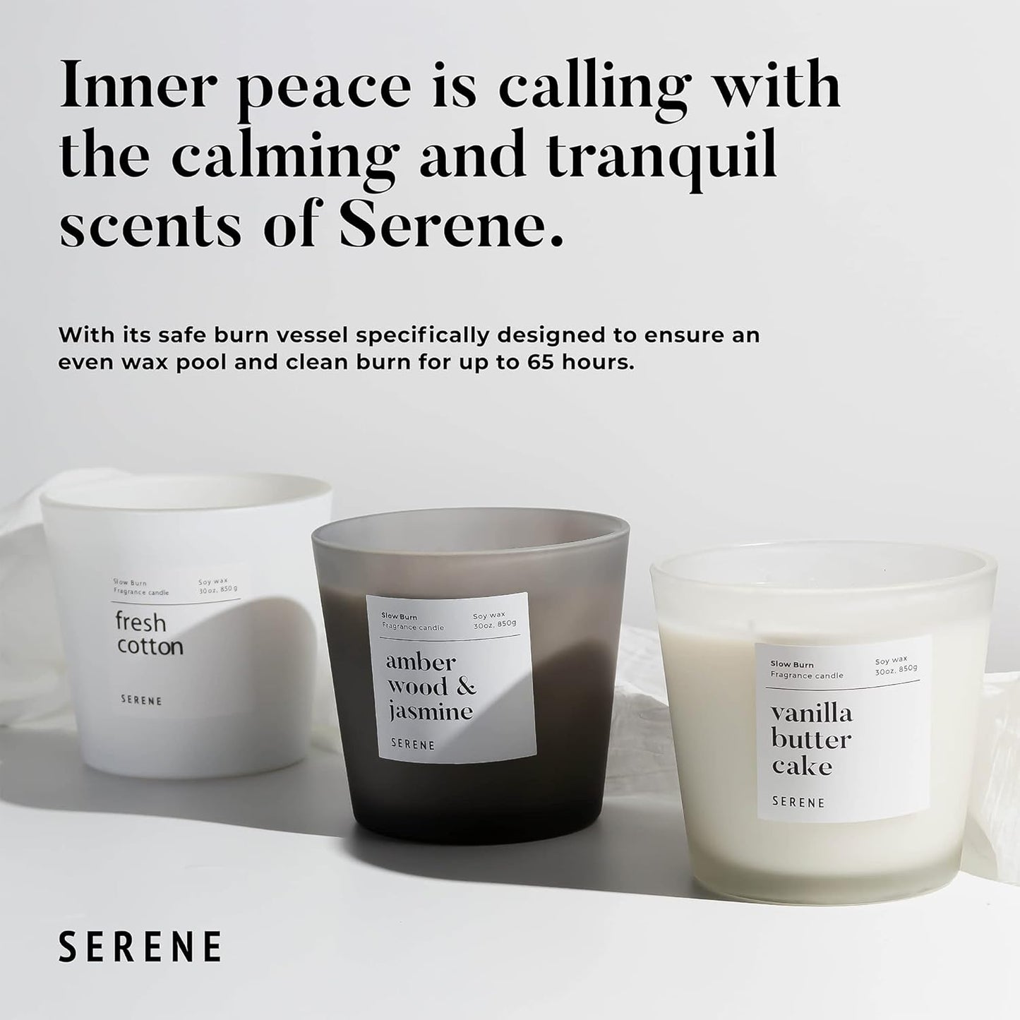 Hidden Label Large Scented Candle, Electric Pear Fig, 30oz 3 Wick Huge Candle, Serene Collection Slow Burn Natural Soy Candles for Home Scented