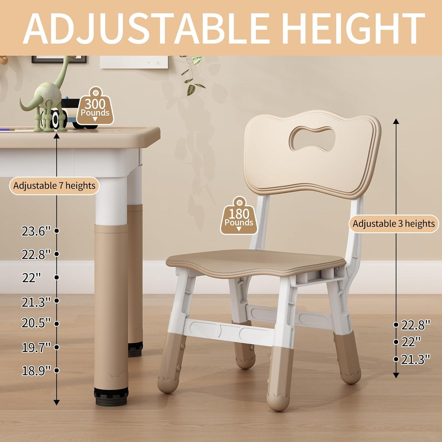 Kids Table and Chairs, Height Adjustable Childrens Table and Chair Set, Kids Tables for Age 2-8, Graffiti Desktop, Table for Kids with 2 Seats, Small Kids Table, Max 300lbs