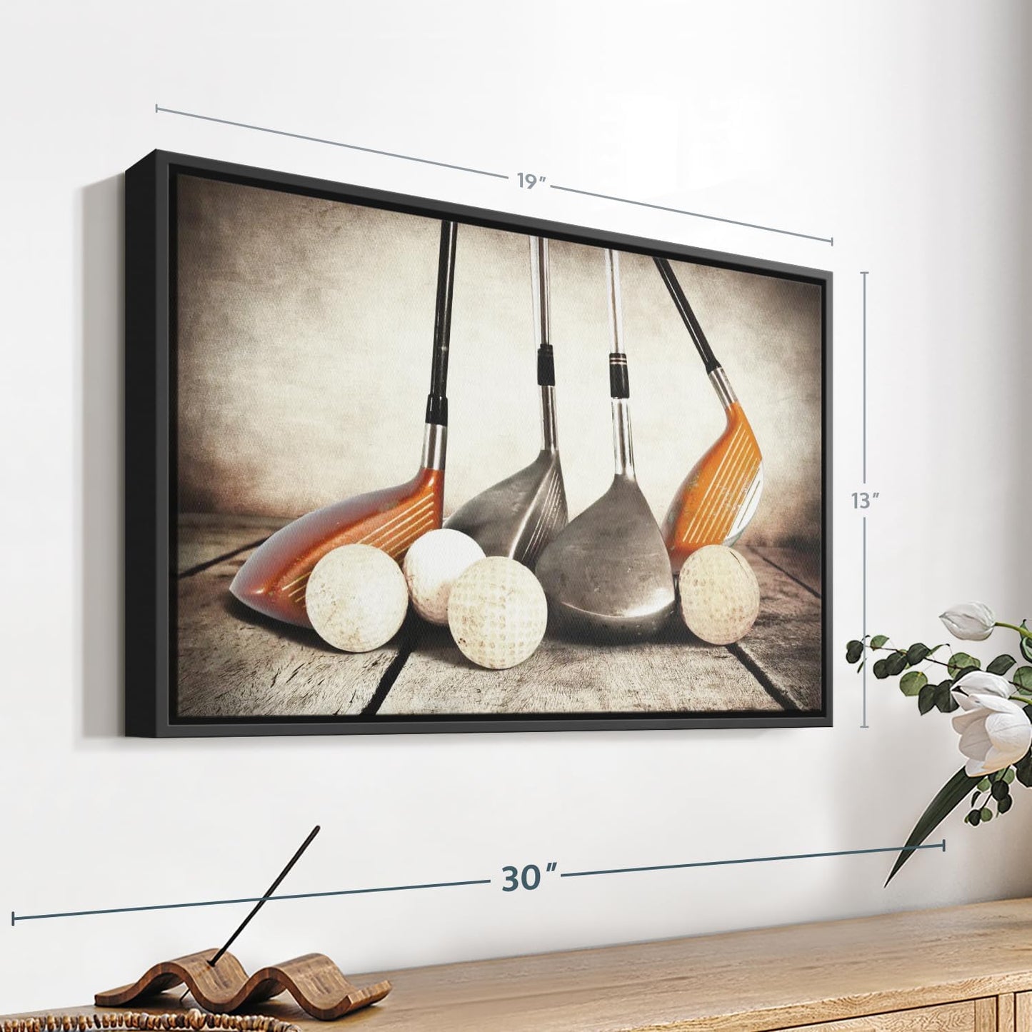 Elephant Stock Golf Sets Wall Art - Horizontal Framed Canvas - 1-Piece Mancave Wall Decor - Photography Sports Canvas Print - Yellow and Brown Decor for Wall - 19" X 13"