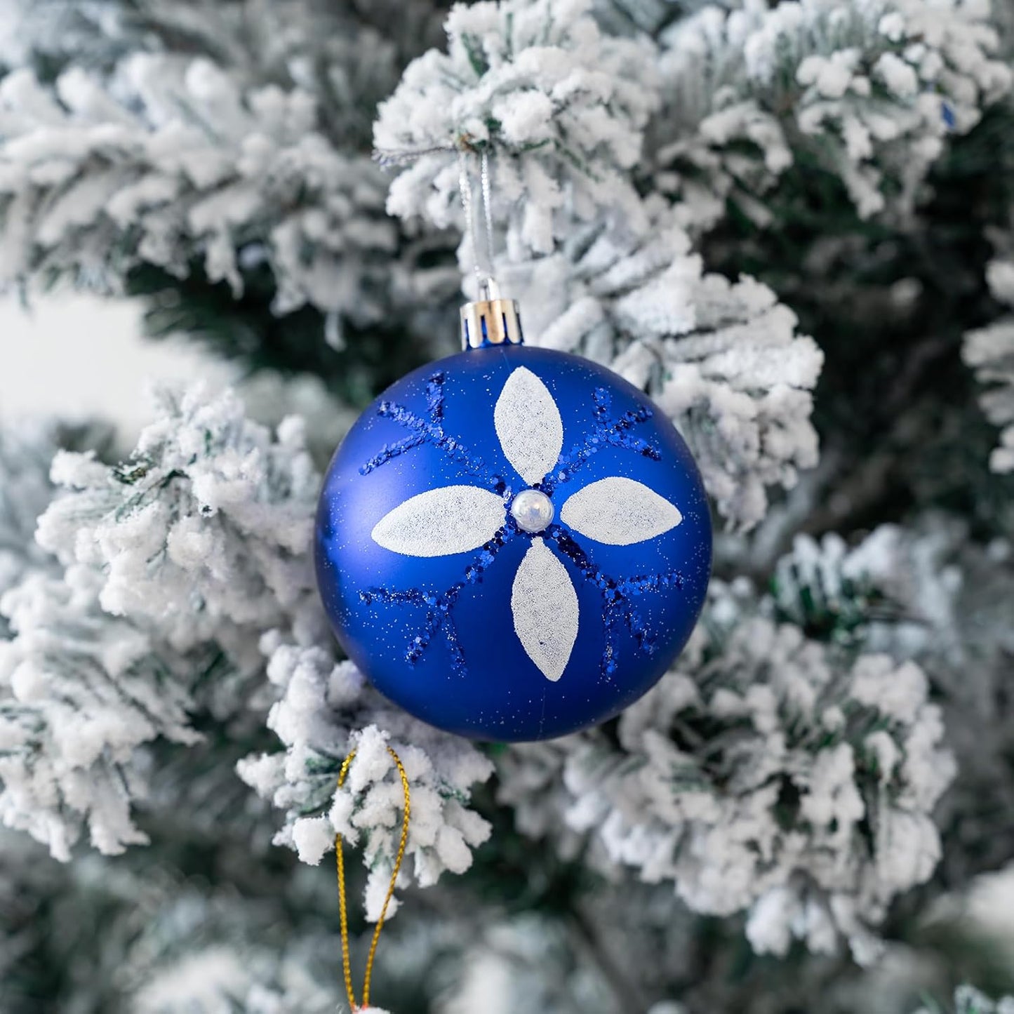 16Pcs Christmas Ball Ornaments Set, 3.15" Shatterproof Christmas Ornaments, Luxury Glitter Hanging Ornaments for Xmas Tree, Xmas Holiday, Party, Wedding (Blue)