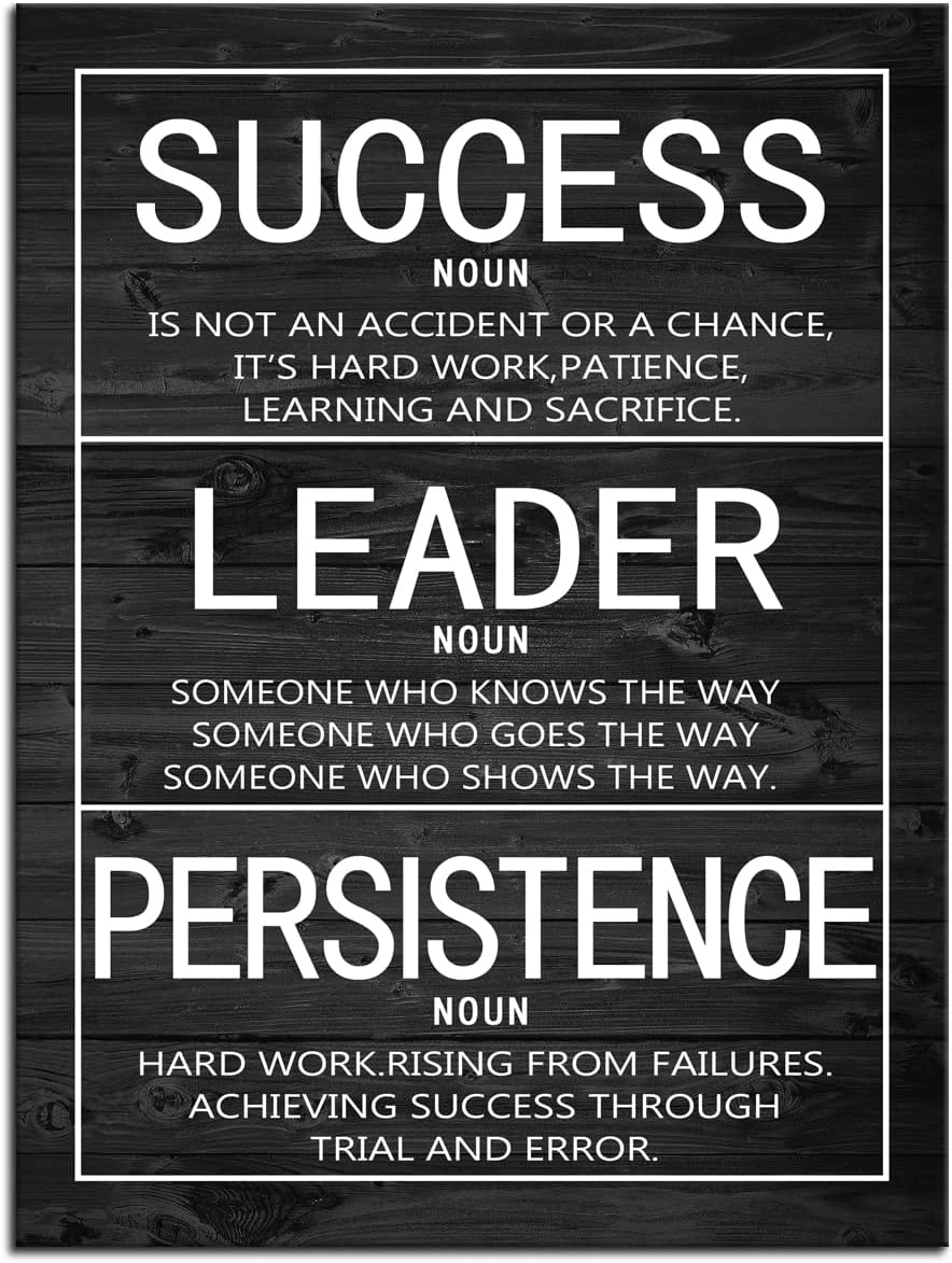 Motivational Poster Success Leader Persistence Inspirational Wall Art Inspiration Canvas Prints Artwork for Living Room Modern Home Decor Painting Stretched and Framed Ready to Hang [18''Wx 24''H]
