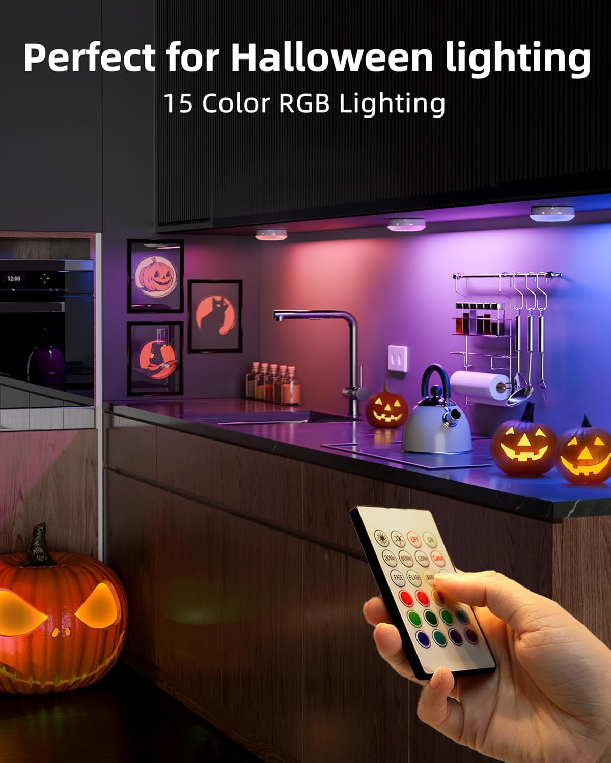 EZVALO 6-Pack Under Cabinet Lighting, Rechargeable Motion Sensor Puck Lights with Remote, 3 Color Temps &12 RGB Colors, Magnetic Stick on Light, Dimmable Under Counter Lights for Kitchen, Shelf, Stair