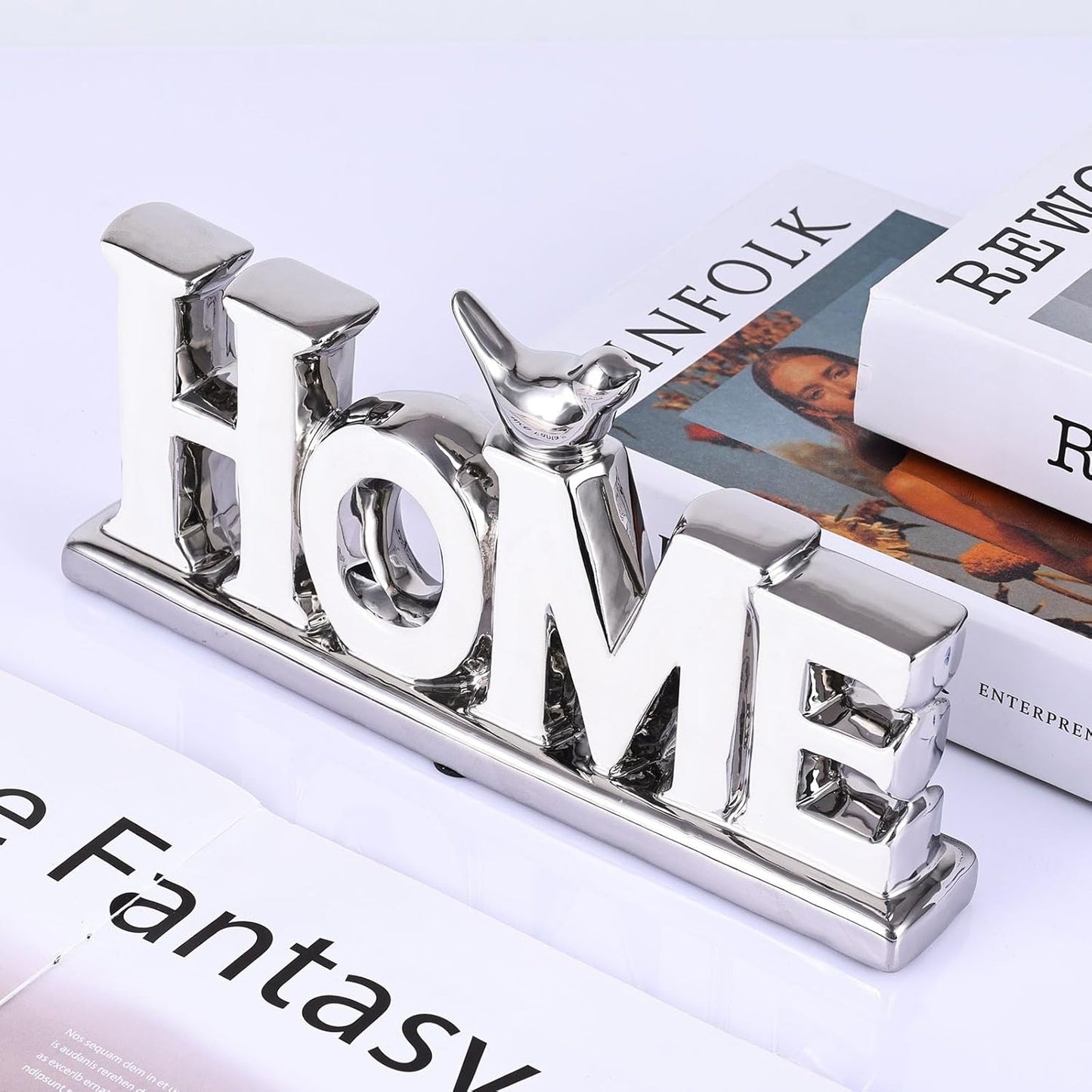 Love Sign Decoration,White and Silver Love Signs for Home Decor,Bird Sculpture Personalized Love Decor,Chrome Style Figurine Decorative Ornaments for Living Room,Bedroom,Desktop (Home, White+Silver)