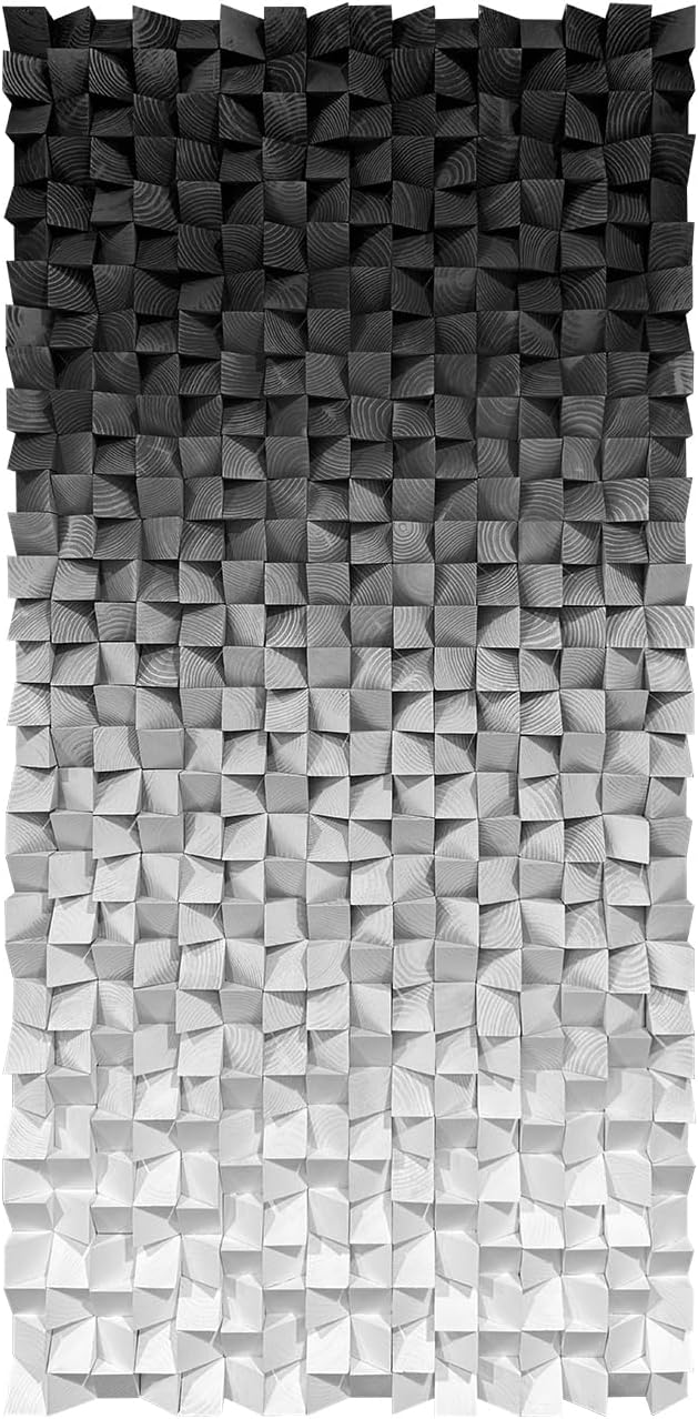 LIUZEYUE - Wooden Block Stereoscopic Painting Geometric Modeling Wall Decoration 3D Wooden Artwork Living Room Bedroom Background Wall Office Decoration Black and White Gradient 31.5 x 63 inches