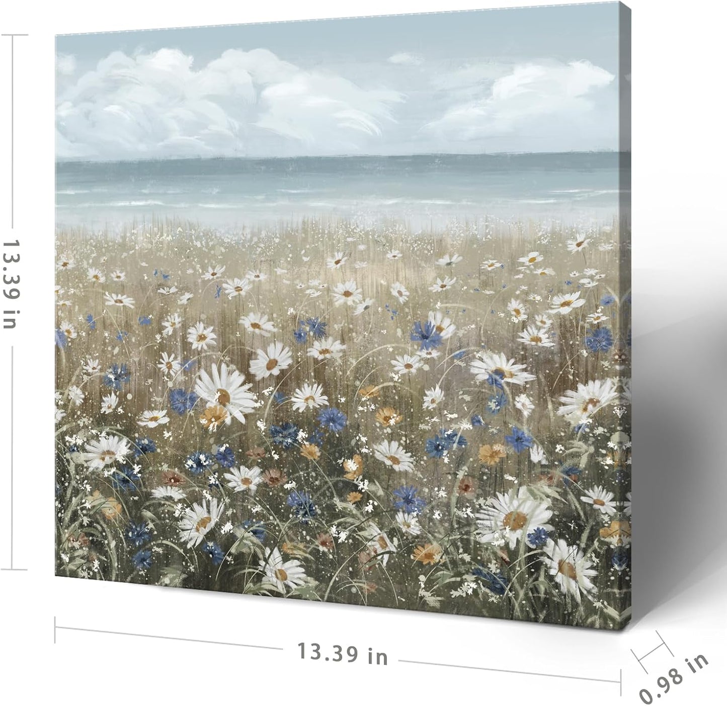 Canvas Wall Art Beach Floral Wall Picture Coastal Boho Farmhouse Daisy Flowers Nautical Sea Ocean Wildflowers Canvas Print Vintage Artwork for Small Rustic Bathroom Bedroom Living Room Office Décor