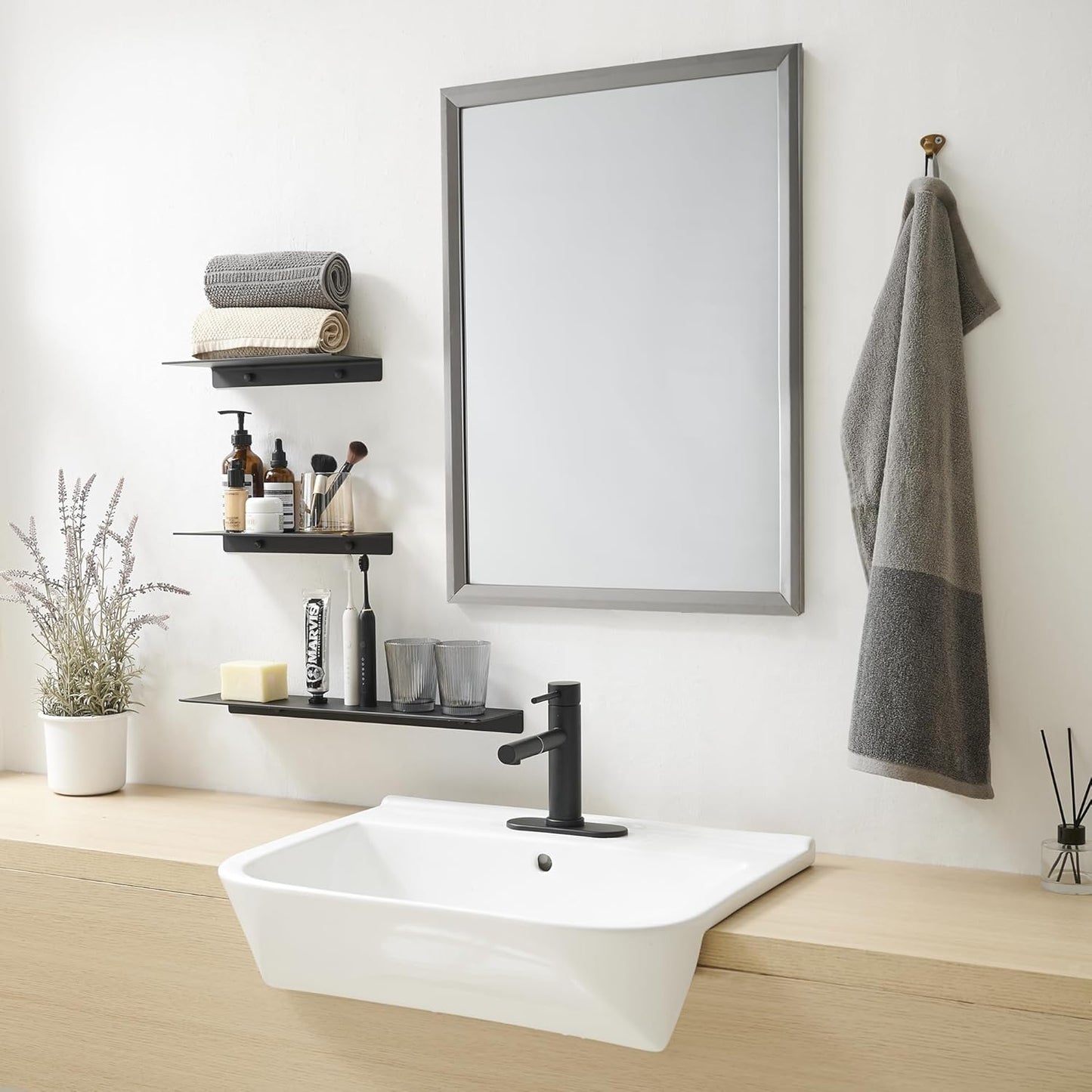 JOOM Small Metal Wall Floating Shelf - Metal Wall Shelf, Black Floating Shelf, Small Bathroom Shelf, Display Shelves for Living Room/Kitchen/Bedroom (Black, 8Inch)