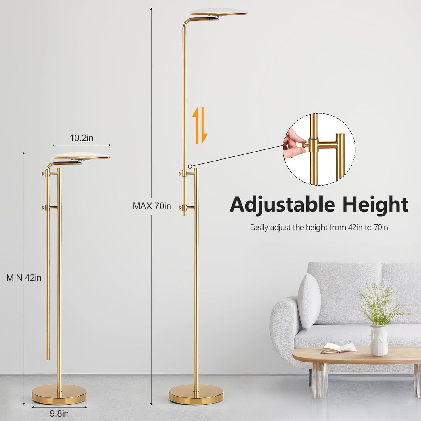 SUNMORY 32W/3000LM Floor Lamps, Super Bright LED Standing Lamp with Remote Control, Adjustable Tall Lamp with 350°Rotating Head, Modern Dimmable Torchiere Corner Lamp for Living Room, Bedroom, Office