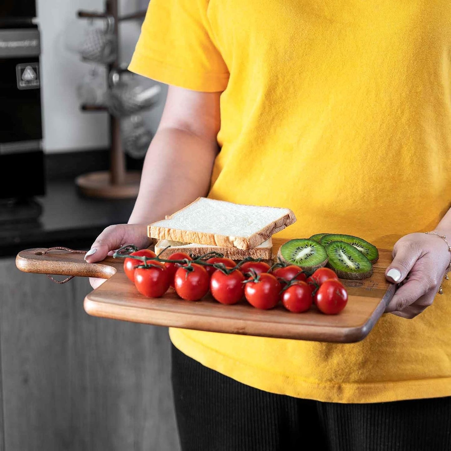 Acacia Wood Cutting Board - Wooden Kitchen Cutting Board for Meat, Cheese, Bread,Vegetables &Fruits- Charcuterie Board Cheese Serving Board with Handle (15.3"x10.2")