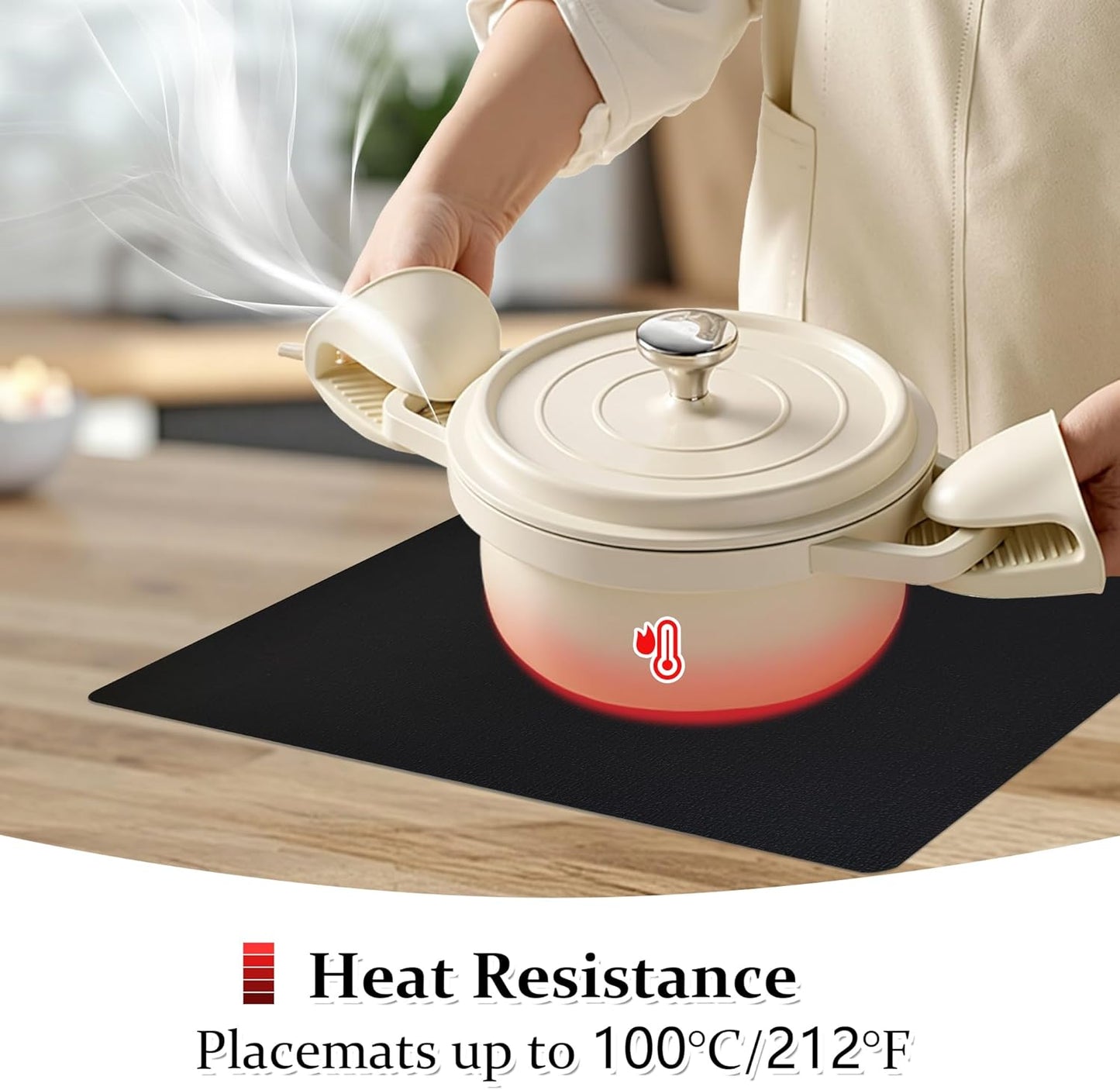 FROMHEART Faux Leather Placemats Set of 12–Waterproof,Heat/Oil Stain-Resistant PU Table Mat–Reversible,Non-Slip,Easy to Clean Place Mats for Kitchen,Dining,Indoor/Outdoor,(Black,11.8" x 17")