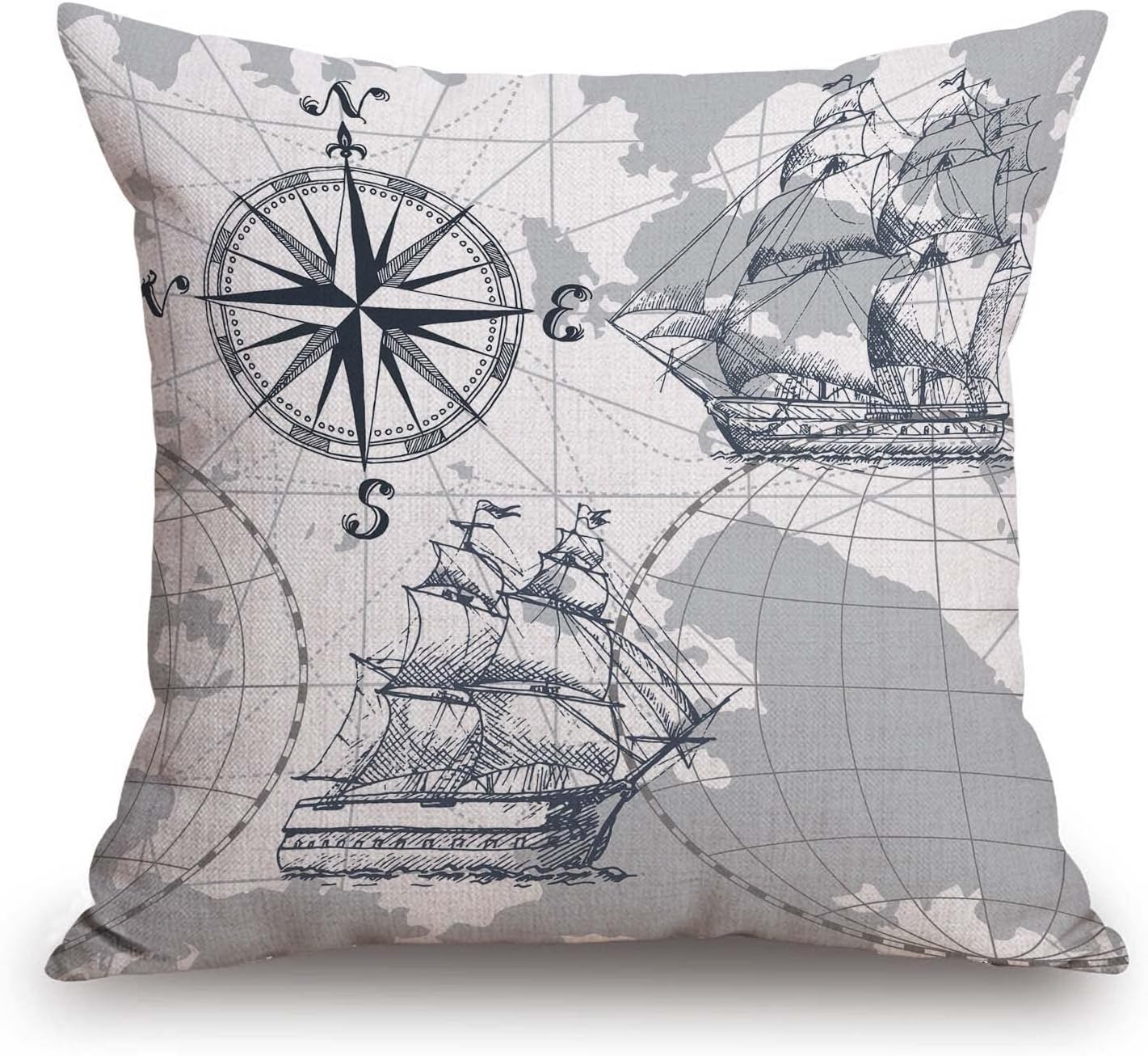 TSSOHU Nautical Sailboat Map Throw Pillow Cover Ship Anchor Cotton Linen Decorative Pillow Case Cushion Cover Home Sofa Decor 18x18 Inch Pillow Cover