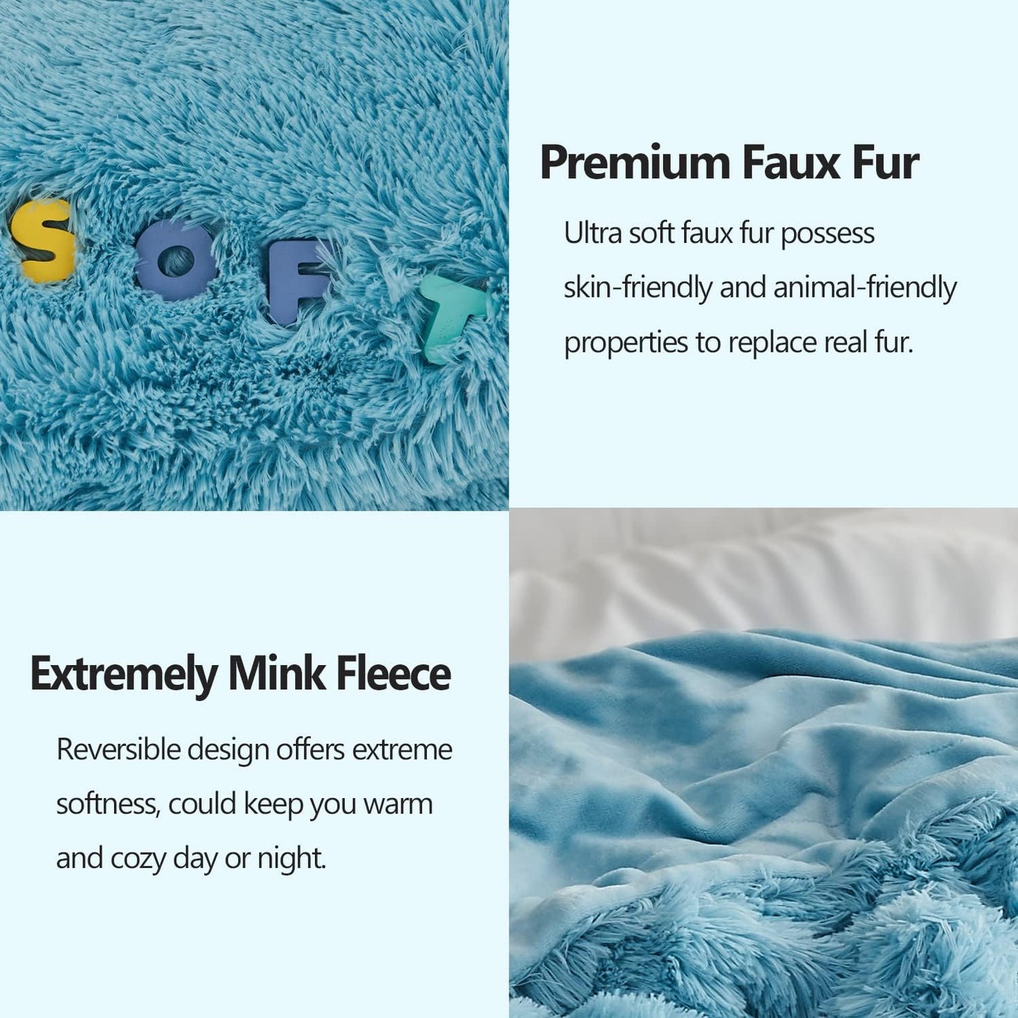 GONAAP Fuzzy Faux Fur Throw Blanket Twin Size Sky Blue Super Soft Cozy Plush Fuzzy Shaggy Blanket for Couch Sofa Bed (Sky Blue, Twin(60"x80"))