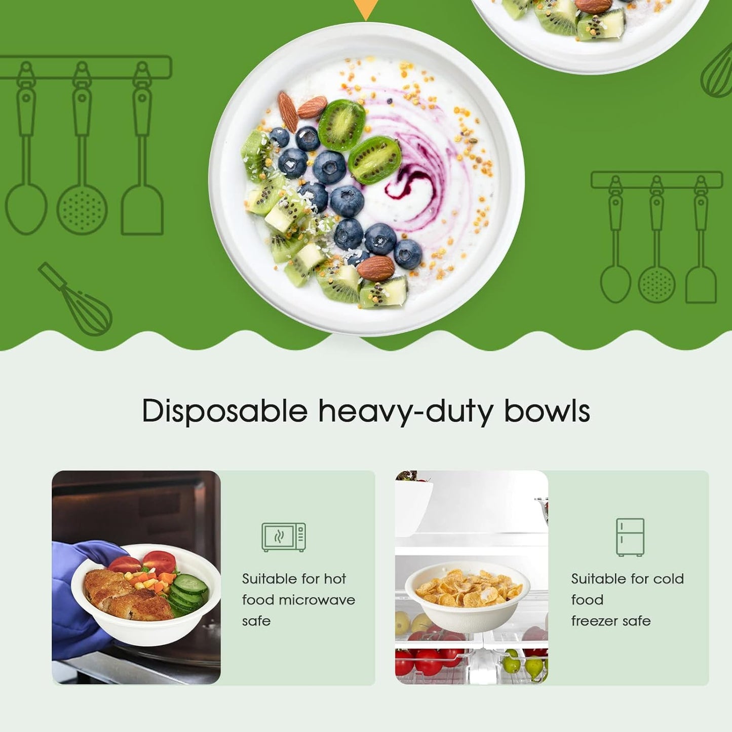 ECOLipak 16 oz Paper Bowls, [150-Pack] Compostable Paper Bowls Bulk, Heavy-duty Disposable Bowls for Hot And Cold Food