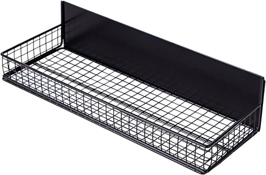 Magnetic Shelf for Fridge Magnetic Basket Organizer Wire Mesh Magnetic Holder Magnet Shelf Accessories for Office Kitchen Classroom Storage, Black-Low, 13.77" x 5.11" x 1.7