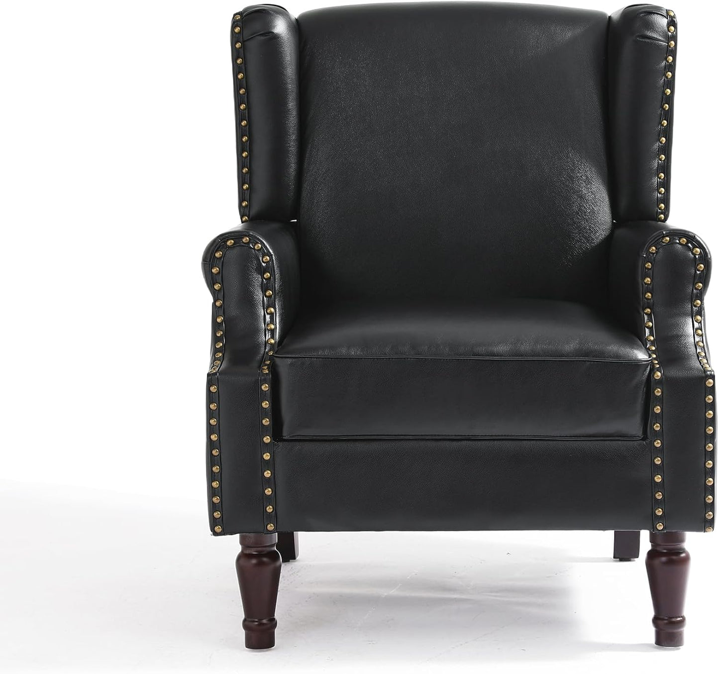 UIXE PU Leather High Back Accent Chair, Upholstered Armchair for Living Room, Retro Wingback Arm Chair Nailhead Trim Single Sofa Bedroom Reading Seat with Solid Wood Legs - Black