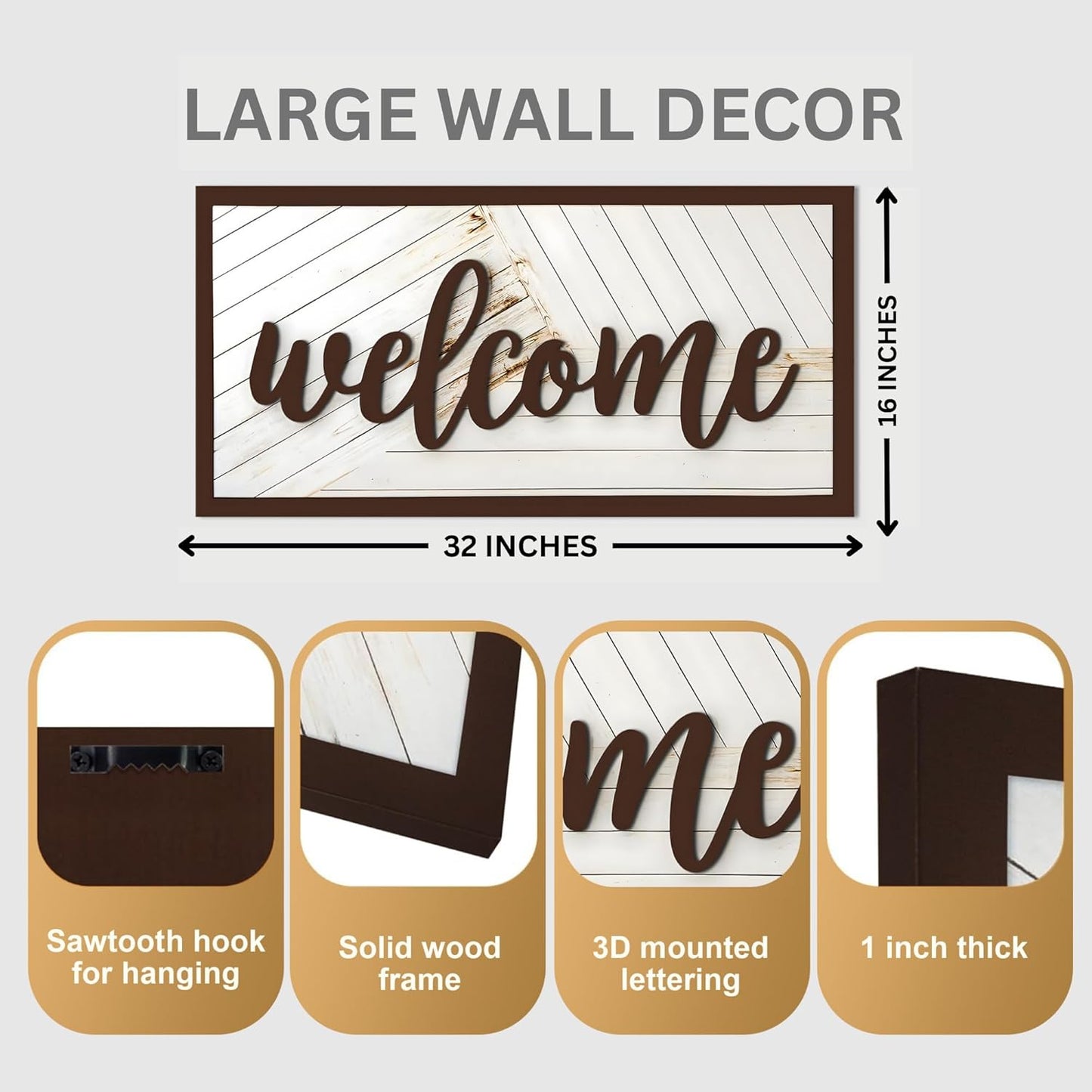 Welcome Sign - Large Rustic Wooden Wall Decor for Farmhouse Living Room, Entryway, or Foyer | 32"x16" Hanging Wall Art