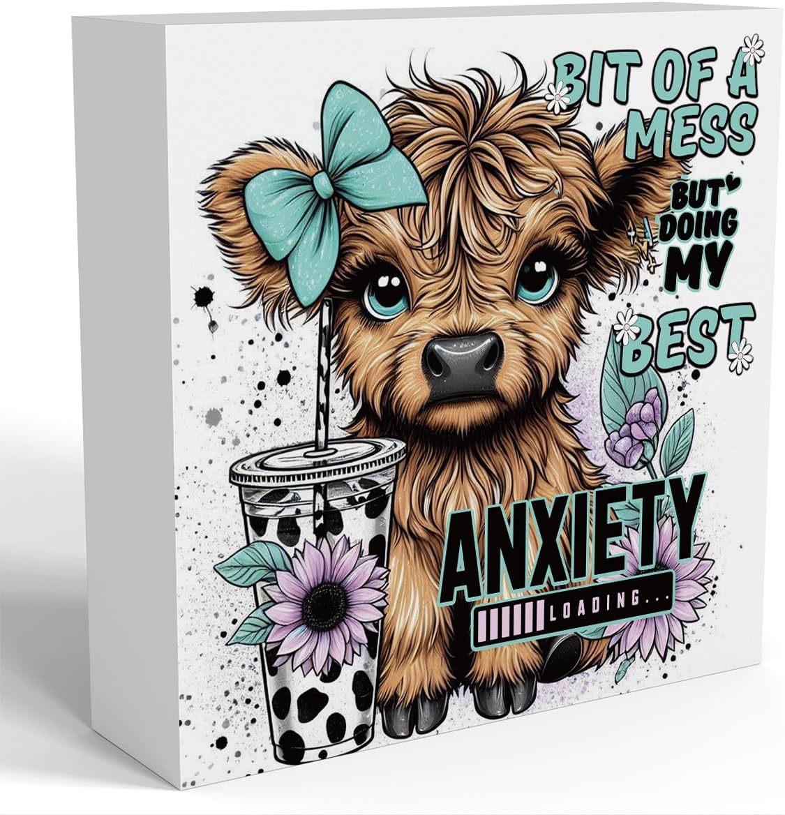 Highland Cow Western Sunflower Decor, Highland Cow Gifts for women, Highland Cow Baby Decor, Highland Cow Nursery Decor, Wooden Box Decor Sign for Home Farmhouse Office Living Room Table Shelf Tiered