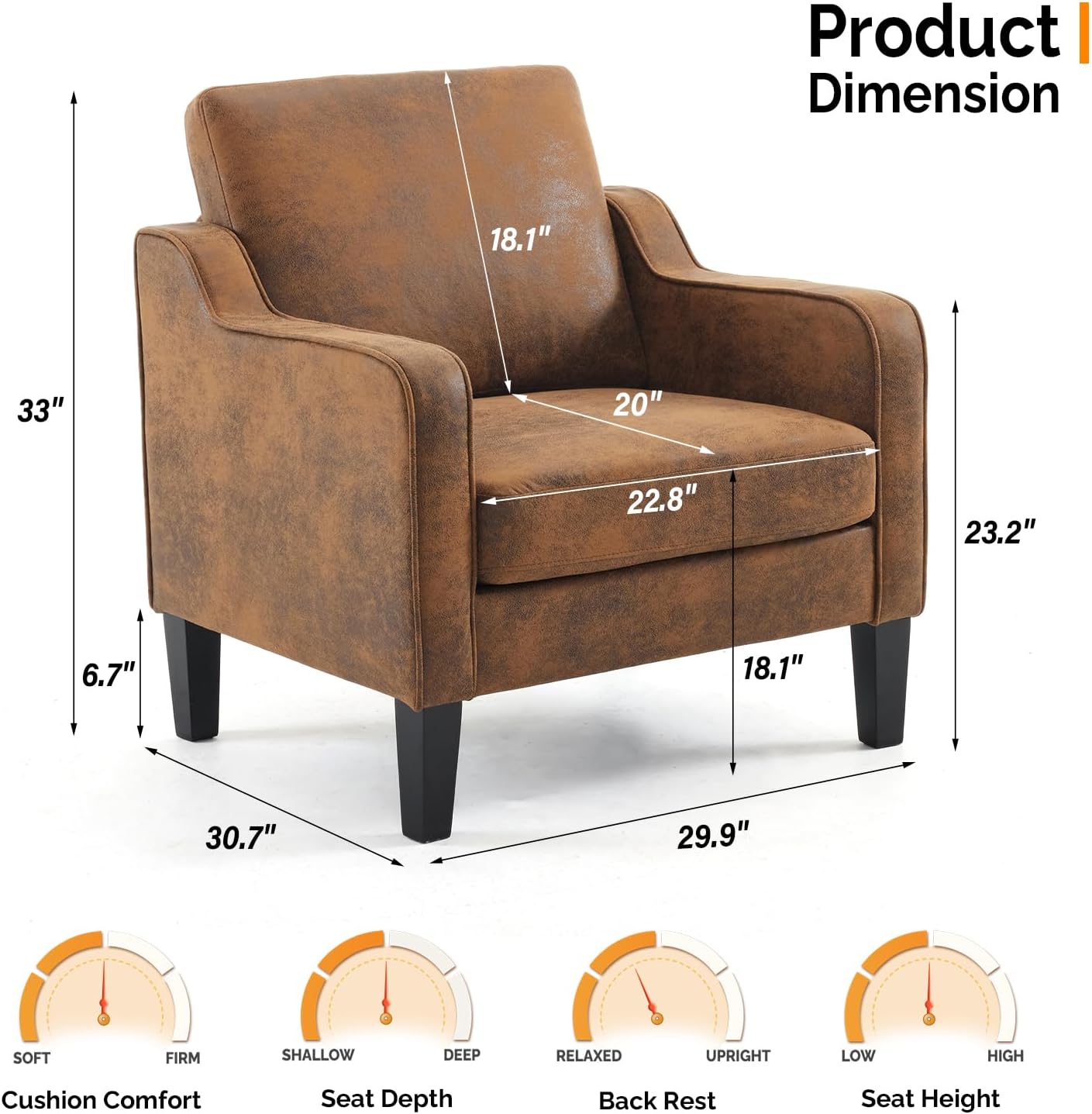 VINGLI Accent Chairs Set of 2 Living Room Chairs Rustic Reading Chair for Bedroom Scooped Arm Chair Mid Century Modern Accent Chairs Upholstered Comfy Chair for Apartment, Waiting Room