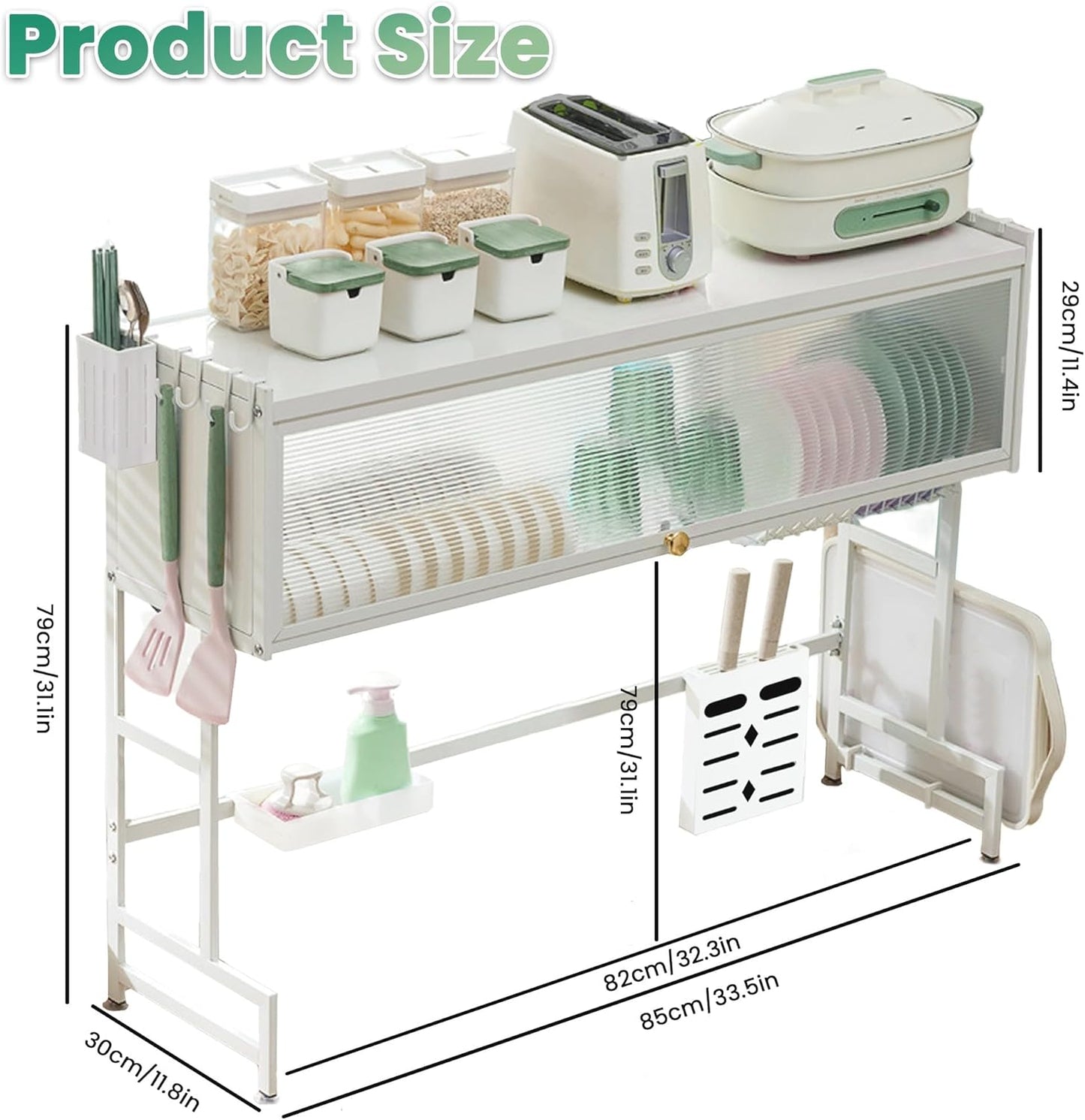 Dish Drying Rack, 3-Tier Over Sink Dish Drying Rack, 33.5" Sink Dish Rack for Small Kitchen, Space-Saving Sink Dish Rack with Cover, Baskets, Utensil, Large Kitchen Storage Organizer White