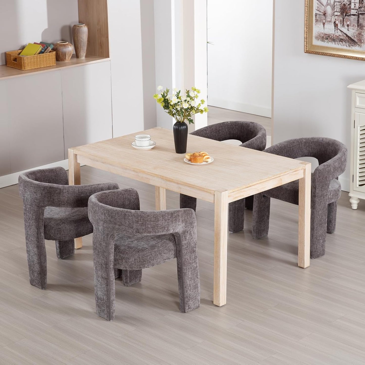 Charcoal Grey Chenille Dining Chairs Set of 2, Modern Barrel Dining Room Chairs Upholstered Accent Chair with Arms and Round Back for Living Room Kitchen Armchair No Assembly Needed