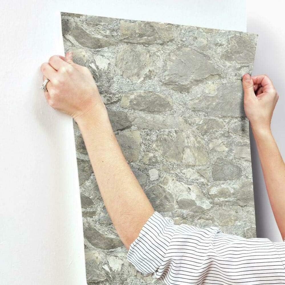 RoomMates RMK9096WP Gray and Almond Weathered Stone Peel and Stick Wallpaper