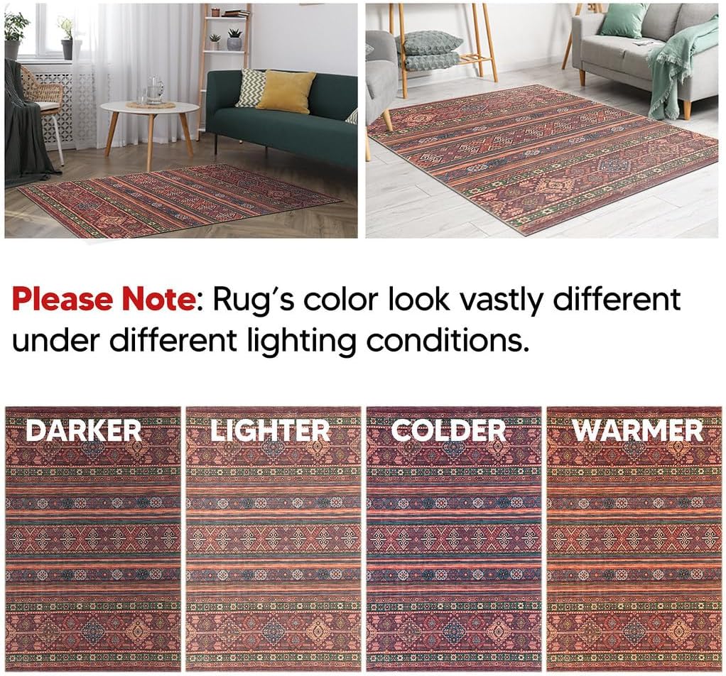 Keen Home Design 8x10 Rug - Machine Washable Area Rug with Non-Slip Backing, Ideal for Living Room, Dining Room, Bedroom - Vintage, Easy Clean, Durable, Low Pile Rug - (8' x 10')