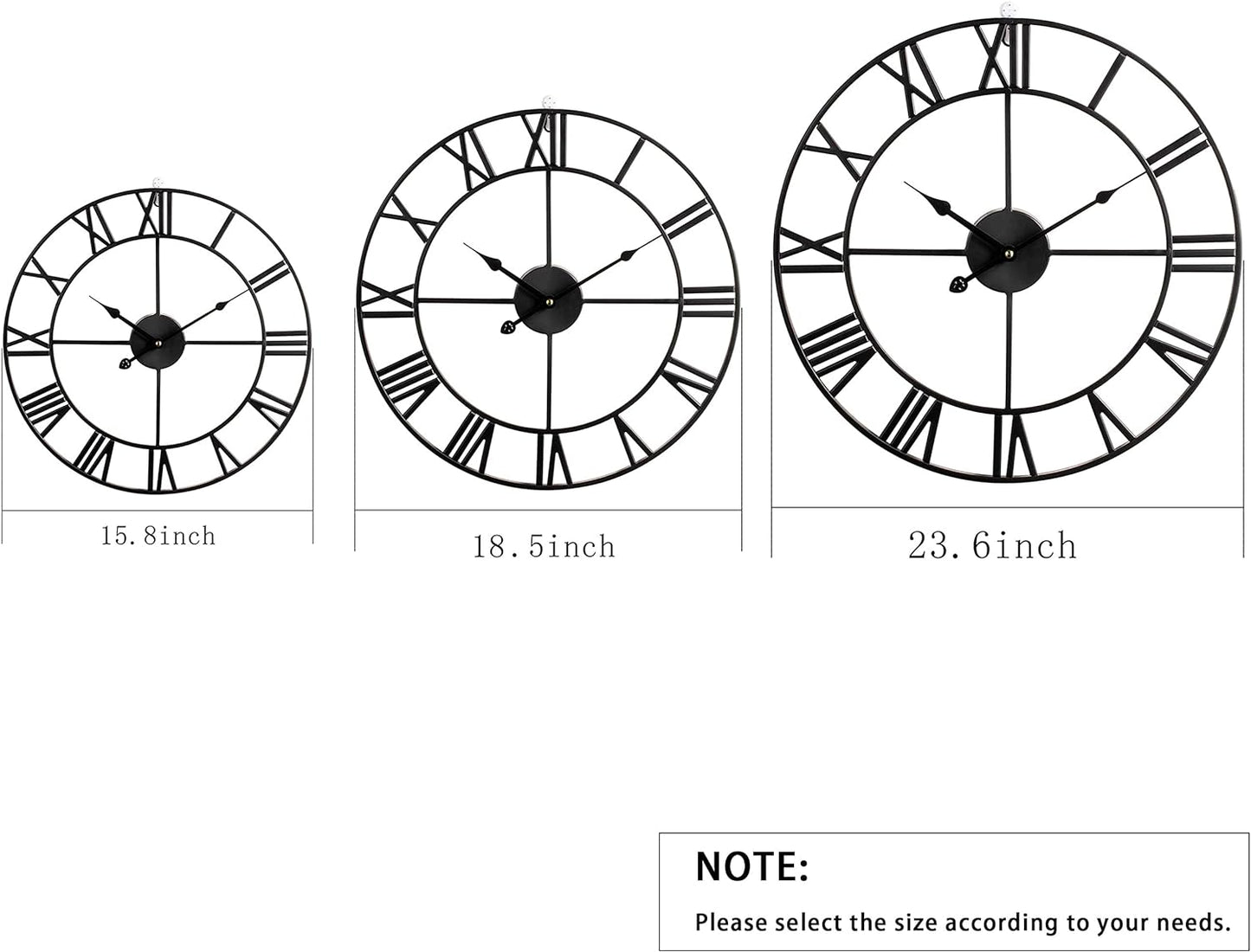 LEIKE 16" Modern Large Wall Clocks,Vintage, Round,Silent Non Ticking,Battery Operated,Silver Metal Roman Numerals Clock for Living Room/Bedroom/Kitchen Decor