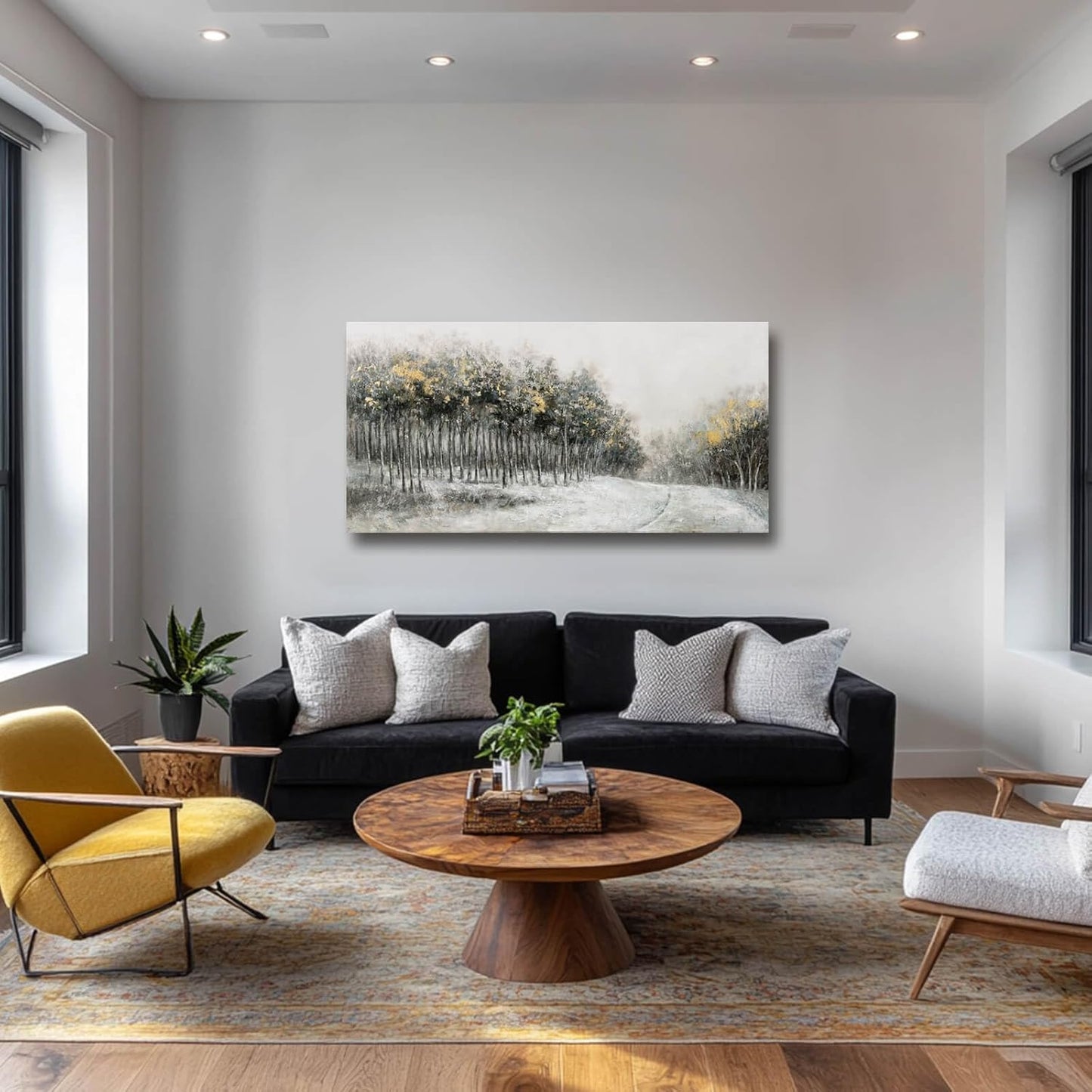 CHUDANHAO Minimalist Wall Art Grey and White Forest Wall Decor Gold Foil Artwork for Walls Nature Posters for Kitchen Dining Room 24x48 Inch