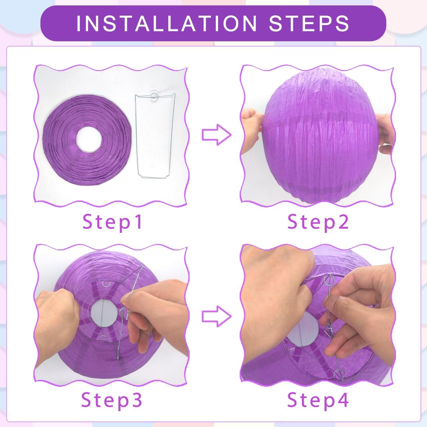 12Pcs Round Paper Lanterns Assorted Sizes (6" 8" 10" 12") for Home Decor, Restaurant, Church, Wedding, Birthday Party Decorations, Hanging Chinese Japanese Paper Lantern Lamps (Deep Purple)