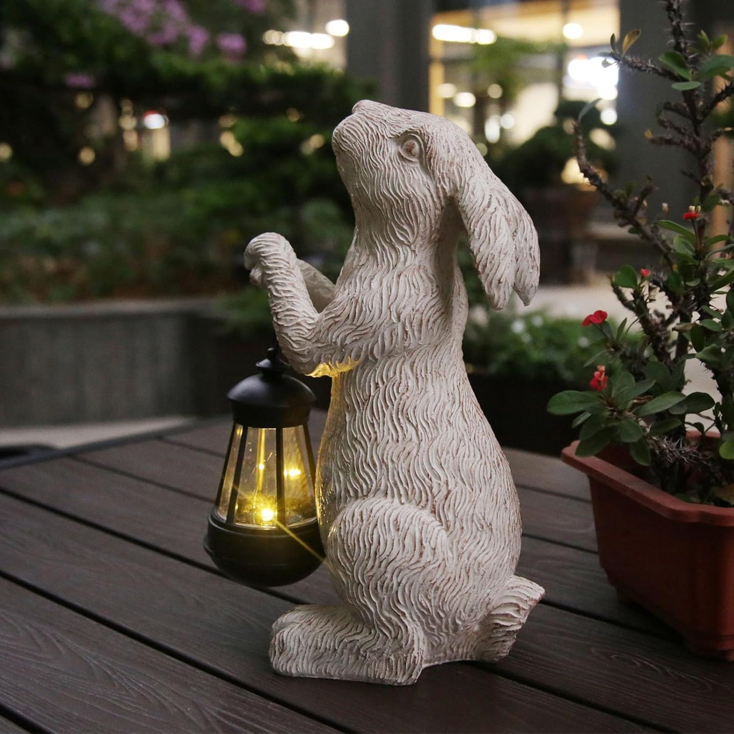 Garden Statues Rabbit with Solar Lights-Bunny Figurine Halloween Decorations Outdoor Rabbit Decor for Lawn,Balcony-Yard Art Garden&Patio Decor,Unique Housewarming&Birthday Gifts for Women Mom