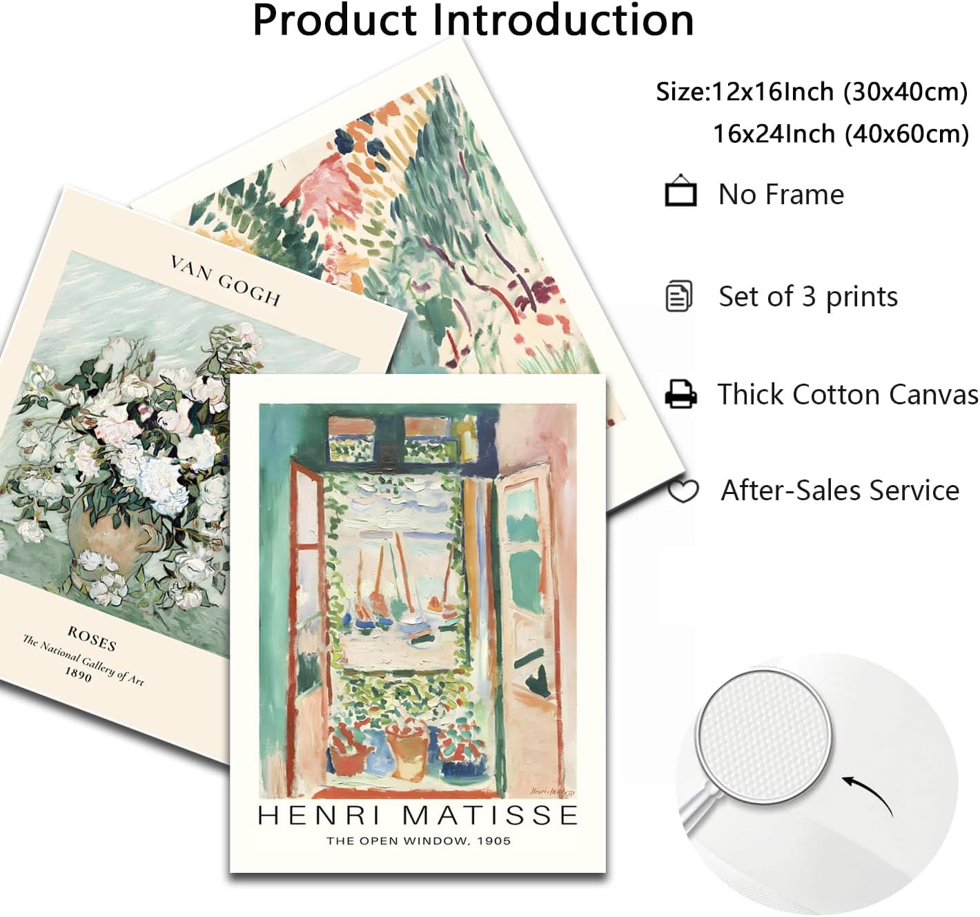 Sage Green Matisse Wall Art Posters Set of 3 Vintage Vin Gogh Flower Market Painting Decor Retro Open Window Canvas Prints Abstract Aesthetic Artwork Picture for Living Room Bedroom 12x16in Unframed
